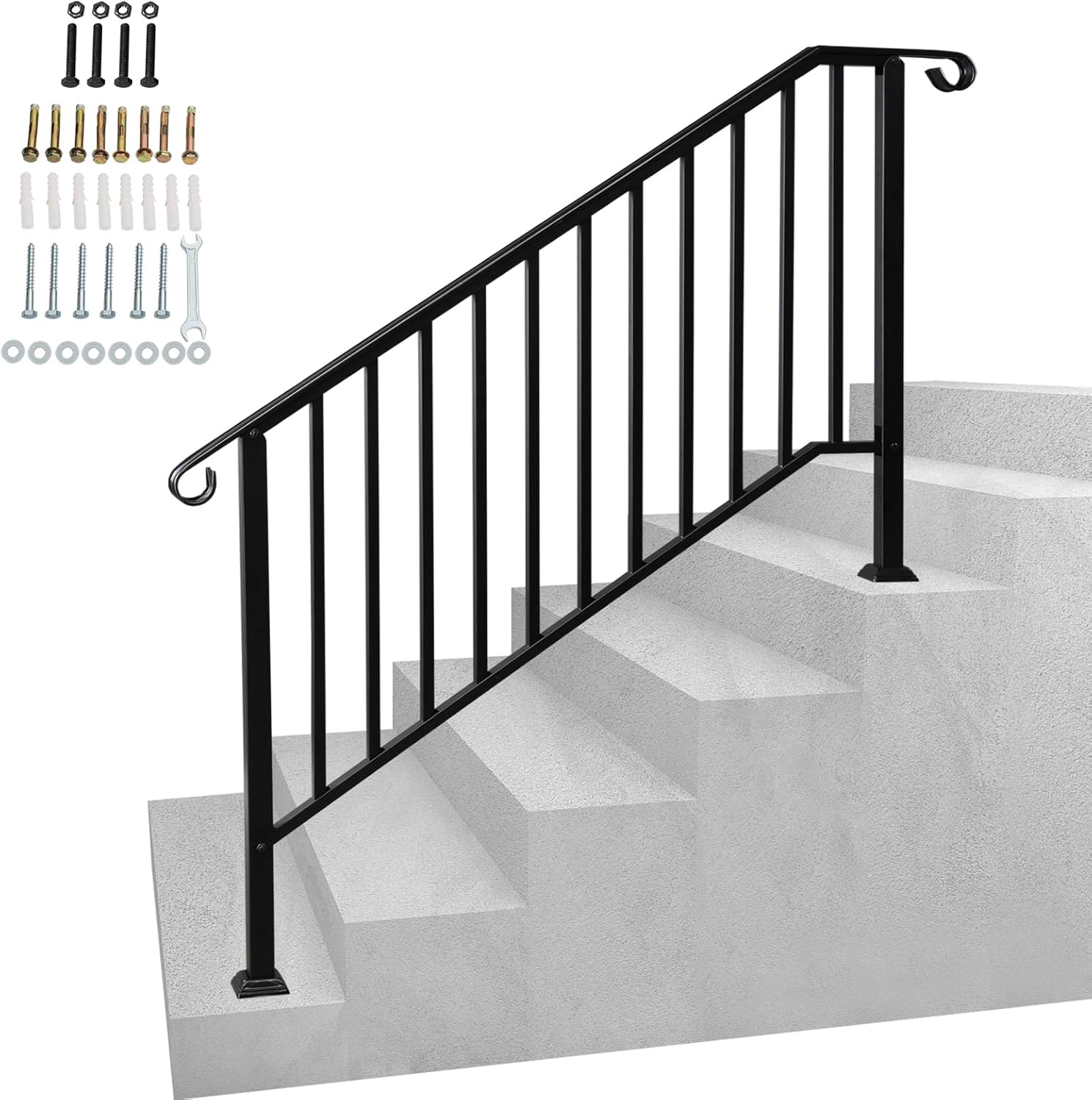 Etokfoks Wrought Iron Handrail for Outdoor Steps Fits 4 or 5 Steps ...