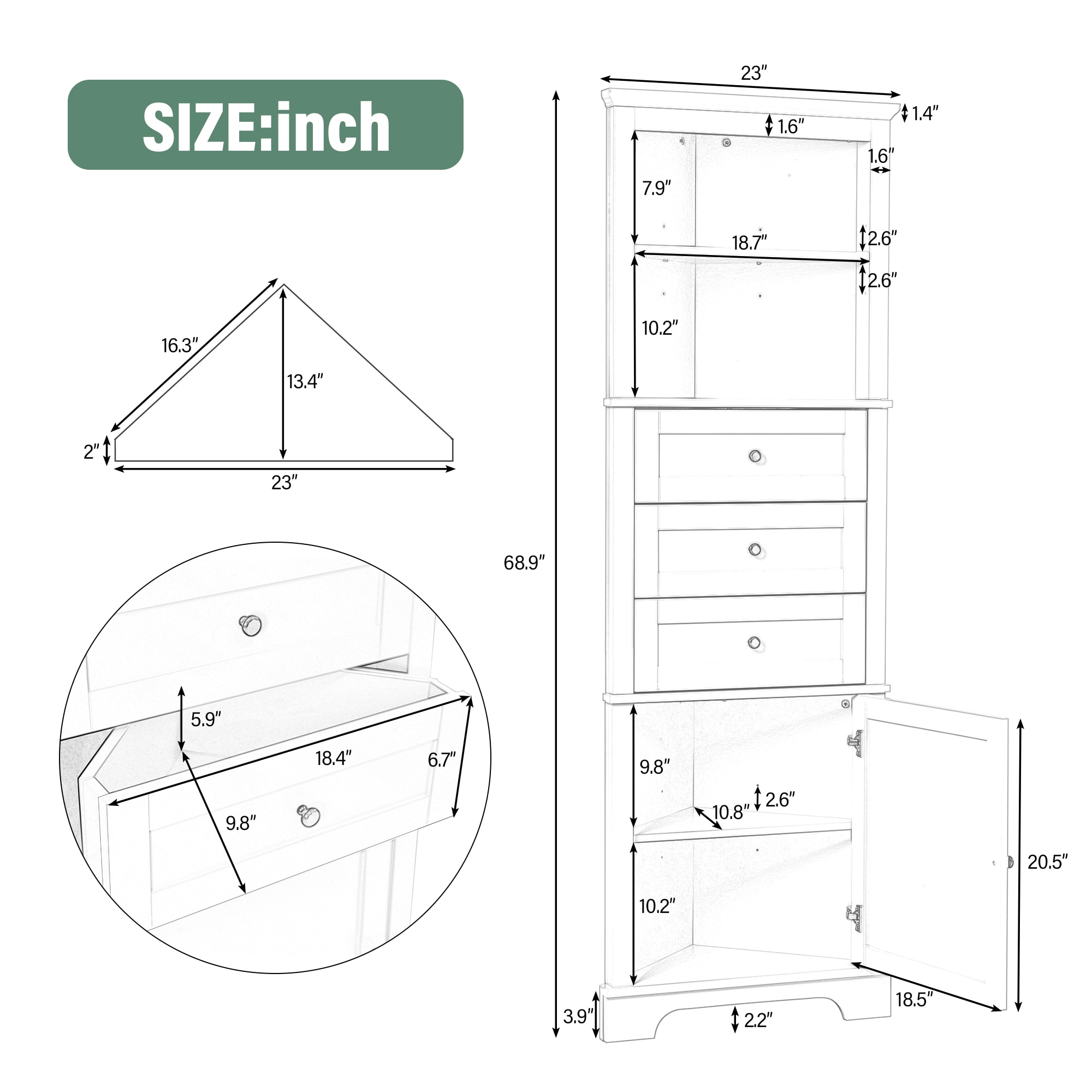 Hrinhom BA07-GREEN Linen-Cabinets - View #9