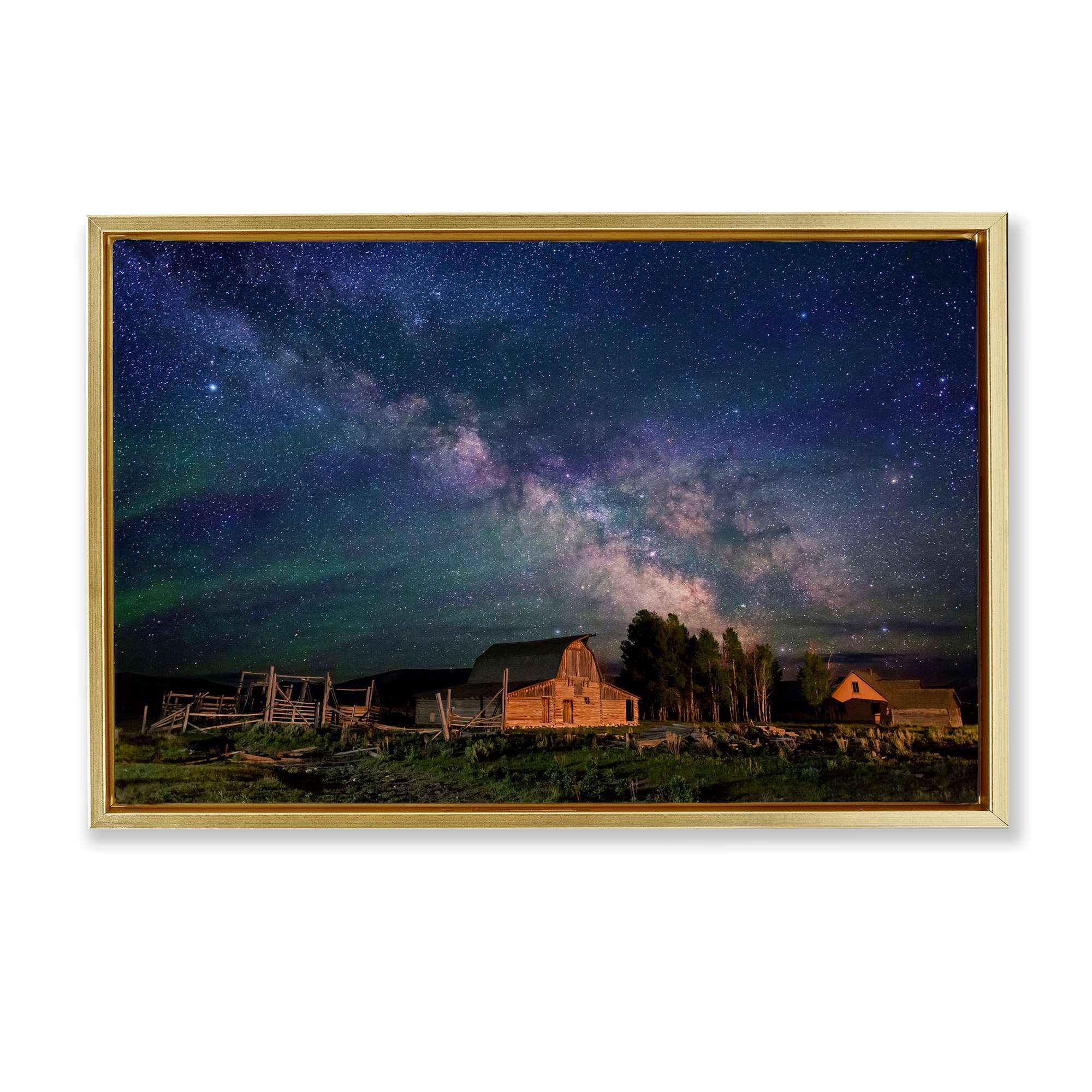 Stupell Industries BT-342-FFG-16X24 Nebula Sky over Farm Scene Floating Frame design by Royce Bair