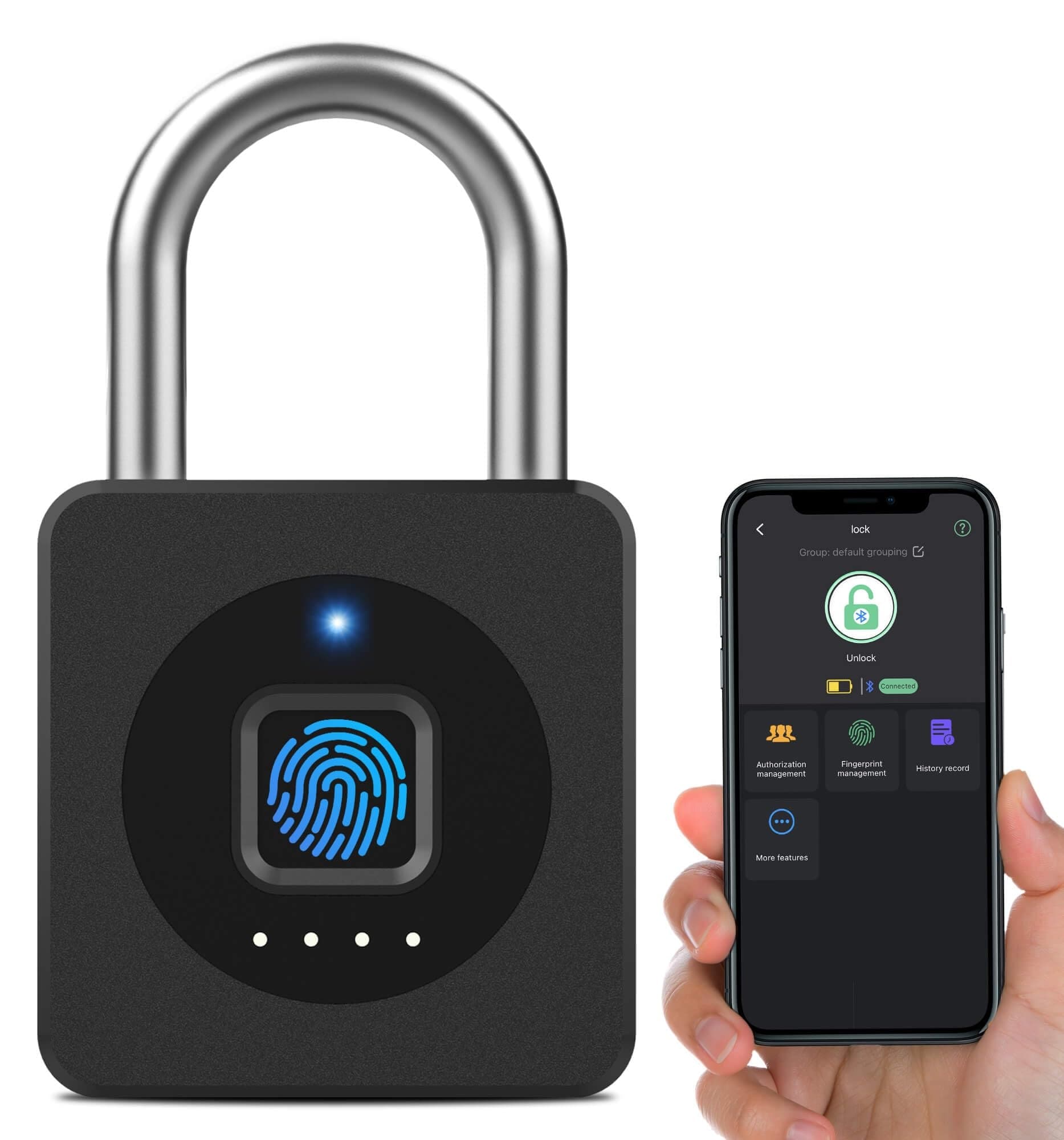 Adrinfly Fingerprint Gym Locker Lock Keyless Biometric Padlock Bluetooth App Controlled Electronic Digital Lock for Outdoor Fence Gate Shed 1 Piece #LAD0509M03