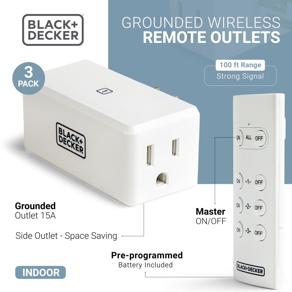 BLACK+DECKER Wireless Remote Control Outlets White/Mat Remote