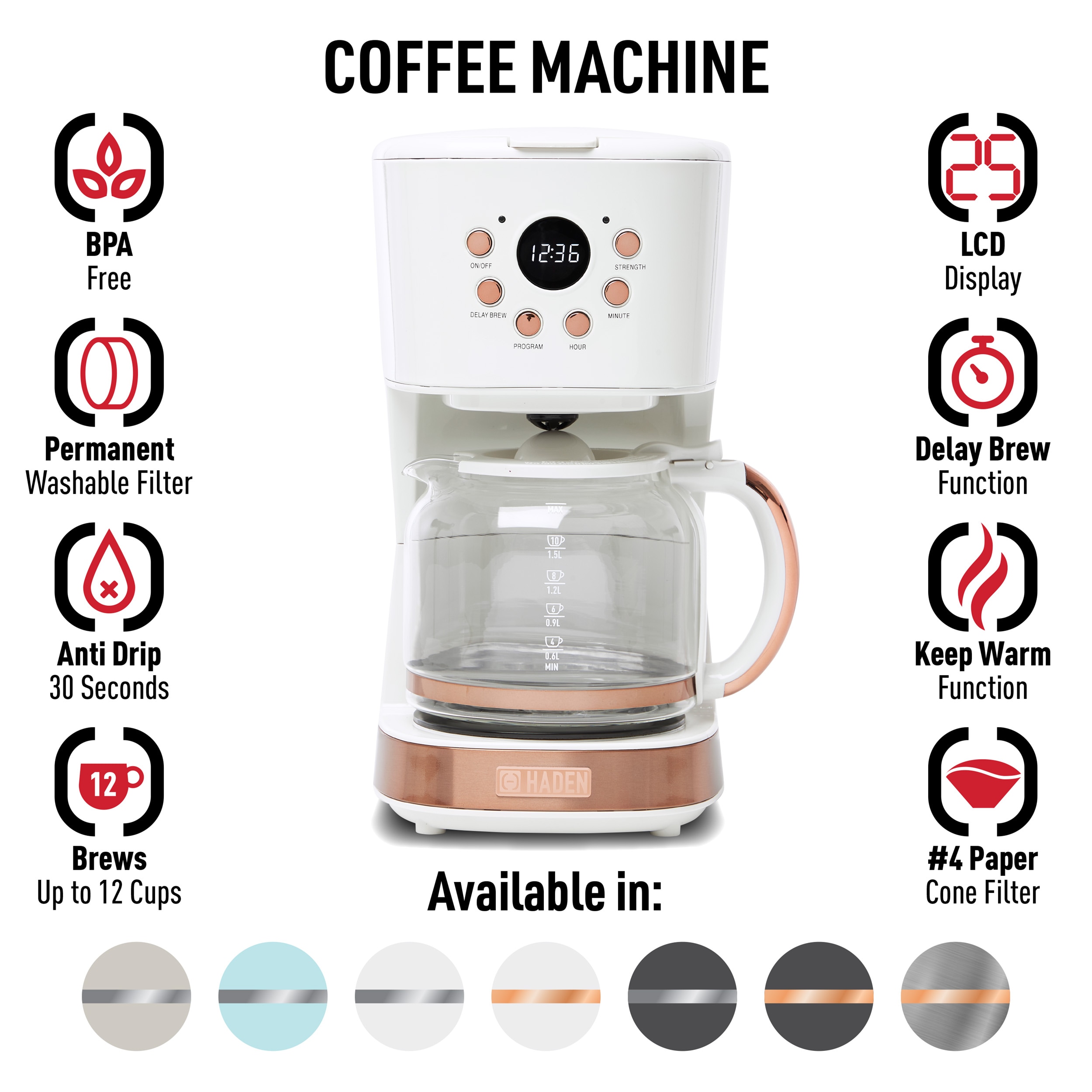 Haden - 12-Cup Coffee Maker - Black/Copper