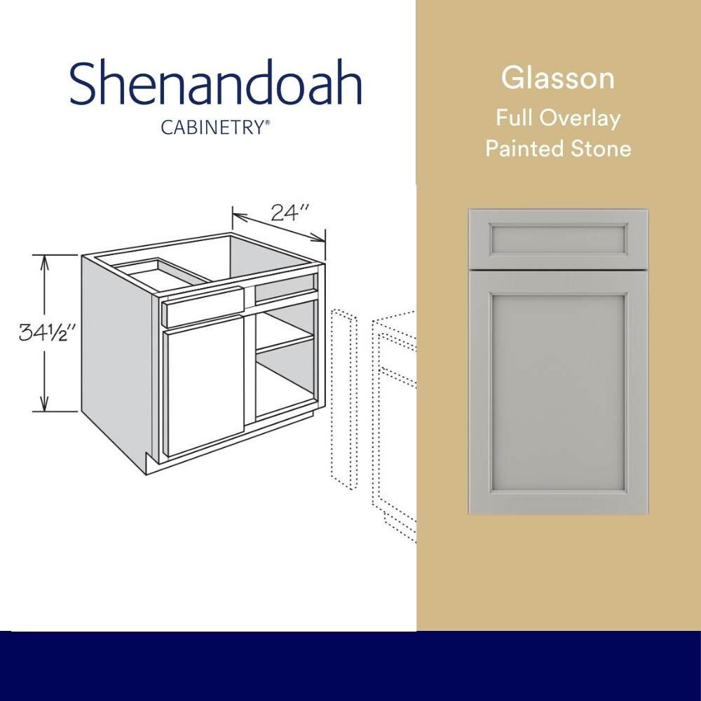 Shenandoah Glasson 36-in W x 34.5-in H x 24-in D Stone Blind Corner Base Fully Assembled Cabinet Recessed Panel Transitional