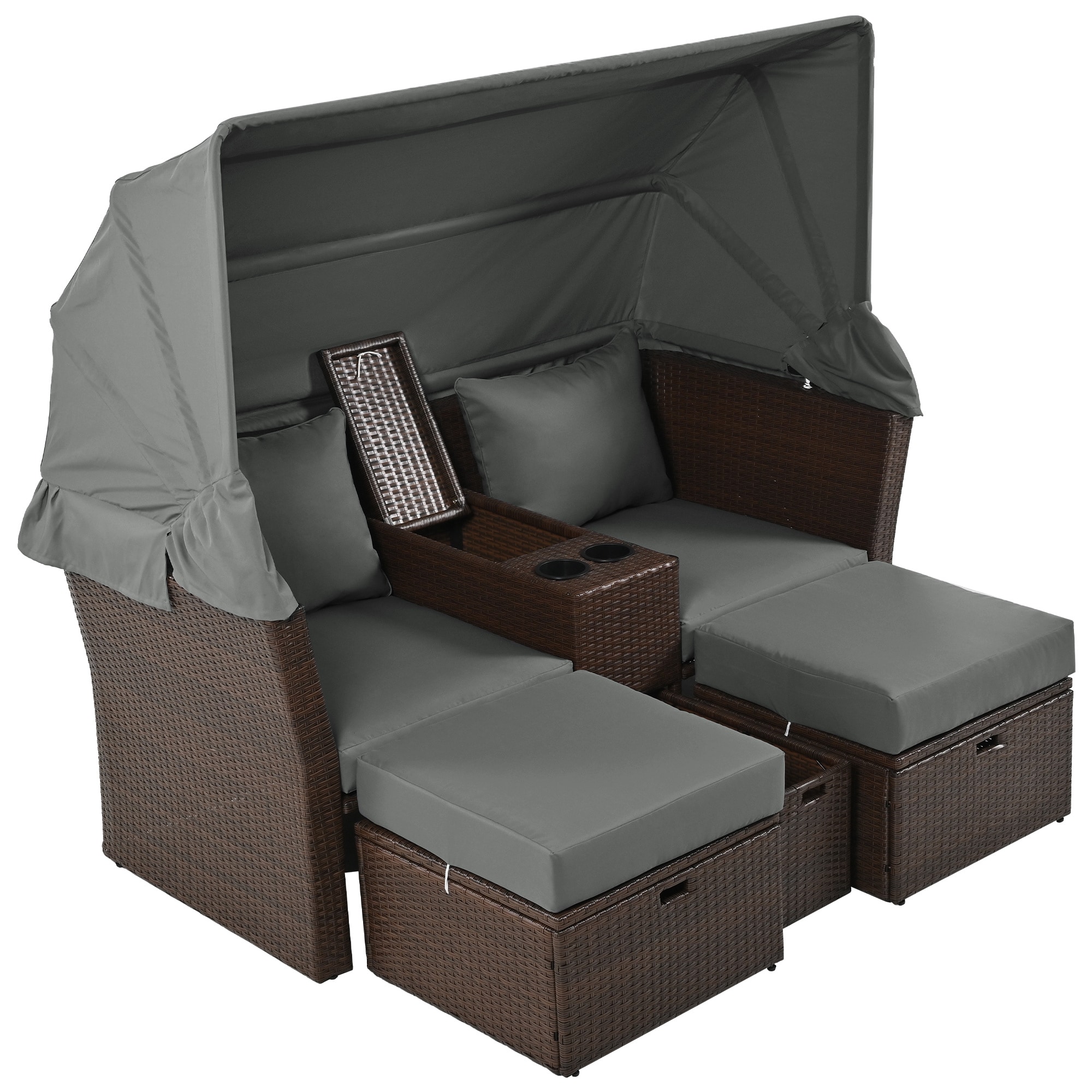 BABOOM BOM-314AAEORUS Outdoor Patio Daybed Rattan Outdoor Daybed with Gray Cushions and Iron Frame