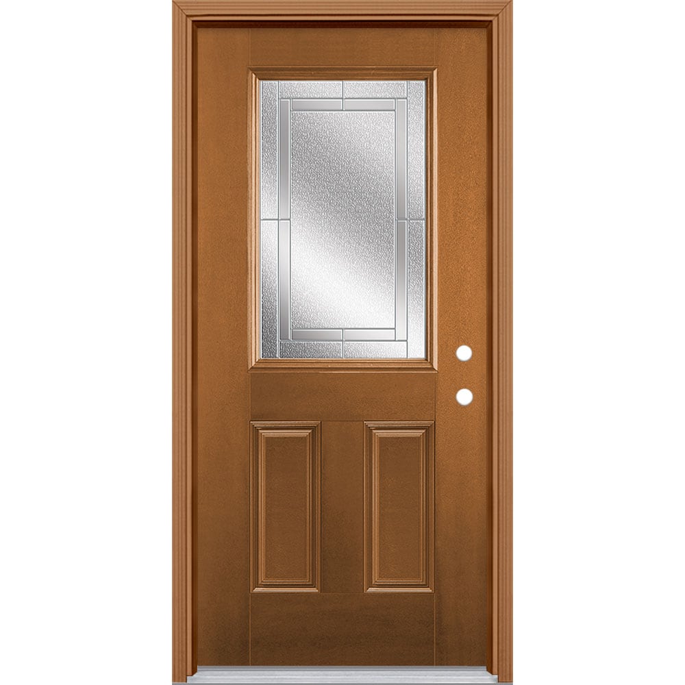 Masonite 3419739 Focus 36-in x 80-in x 4-9/16-in Fiberglass Half lite Left-hand inswing Woodhaven Stained Prehung Front Door with Brickmould Insulating core