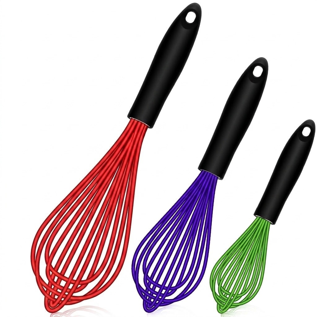 Aoibox  3 Piece Silicone Coated Whisk Set 7 in 9 in and 11 in BPA Free Heat Resistant to 480 F Nonstick Safe