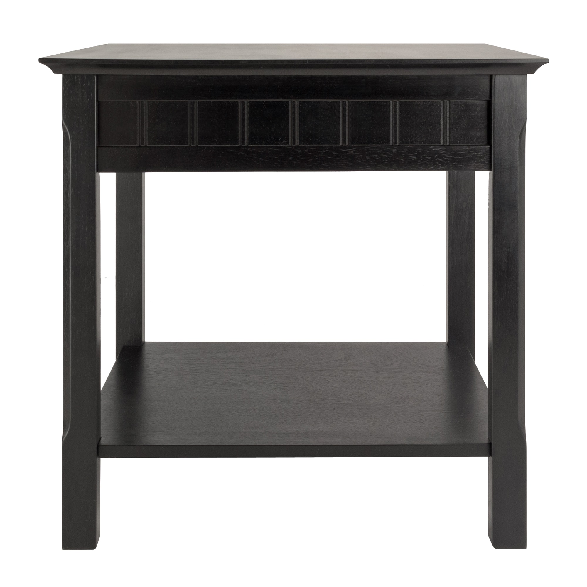 Transitional Timber Black Wood End Table with Drawer and Shelf