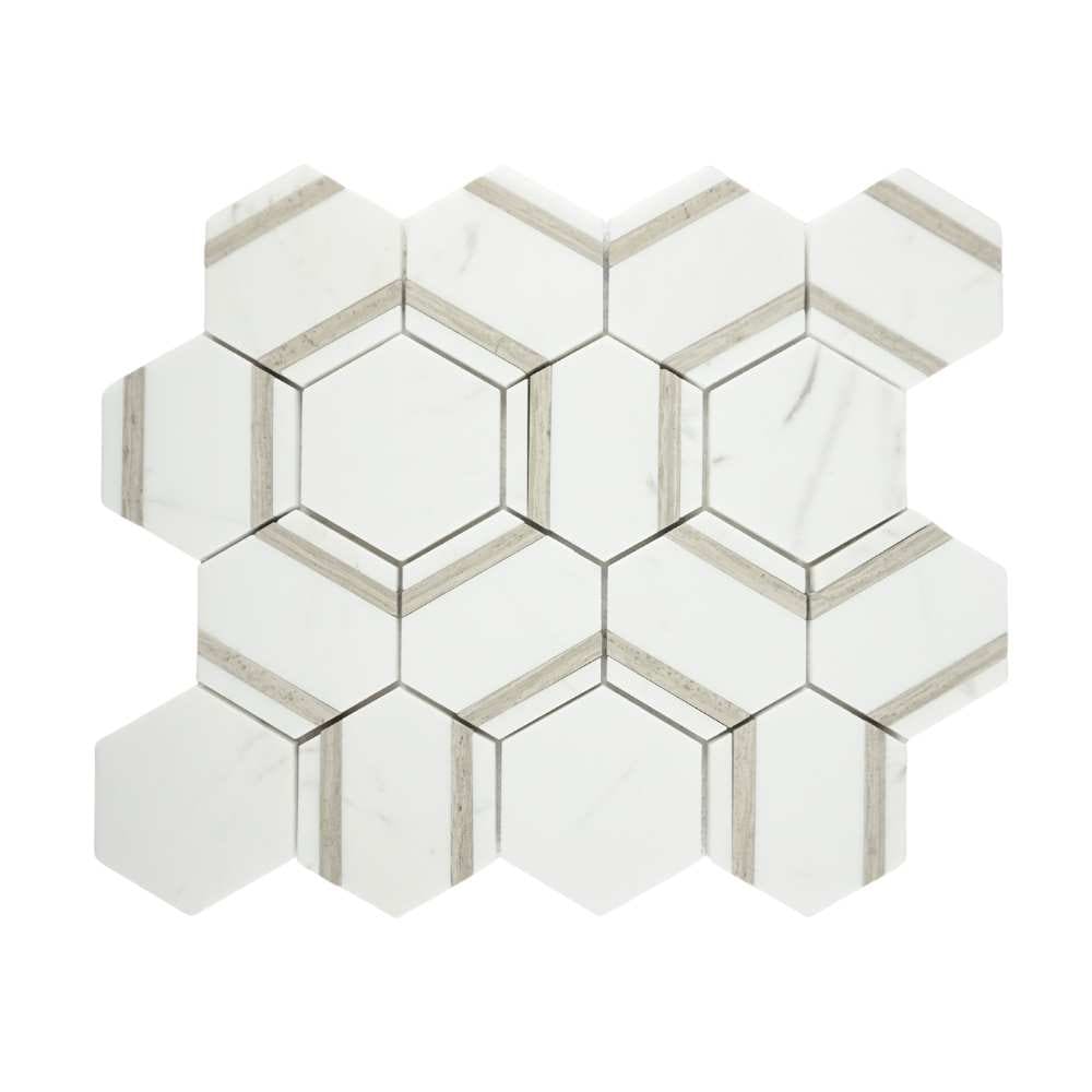 The Tile Life SHORIHEXAWO Sample - Pelta Orb Wooden Blend 4-in x 4-in Polished Marble look Floor and Wall Tile