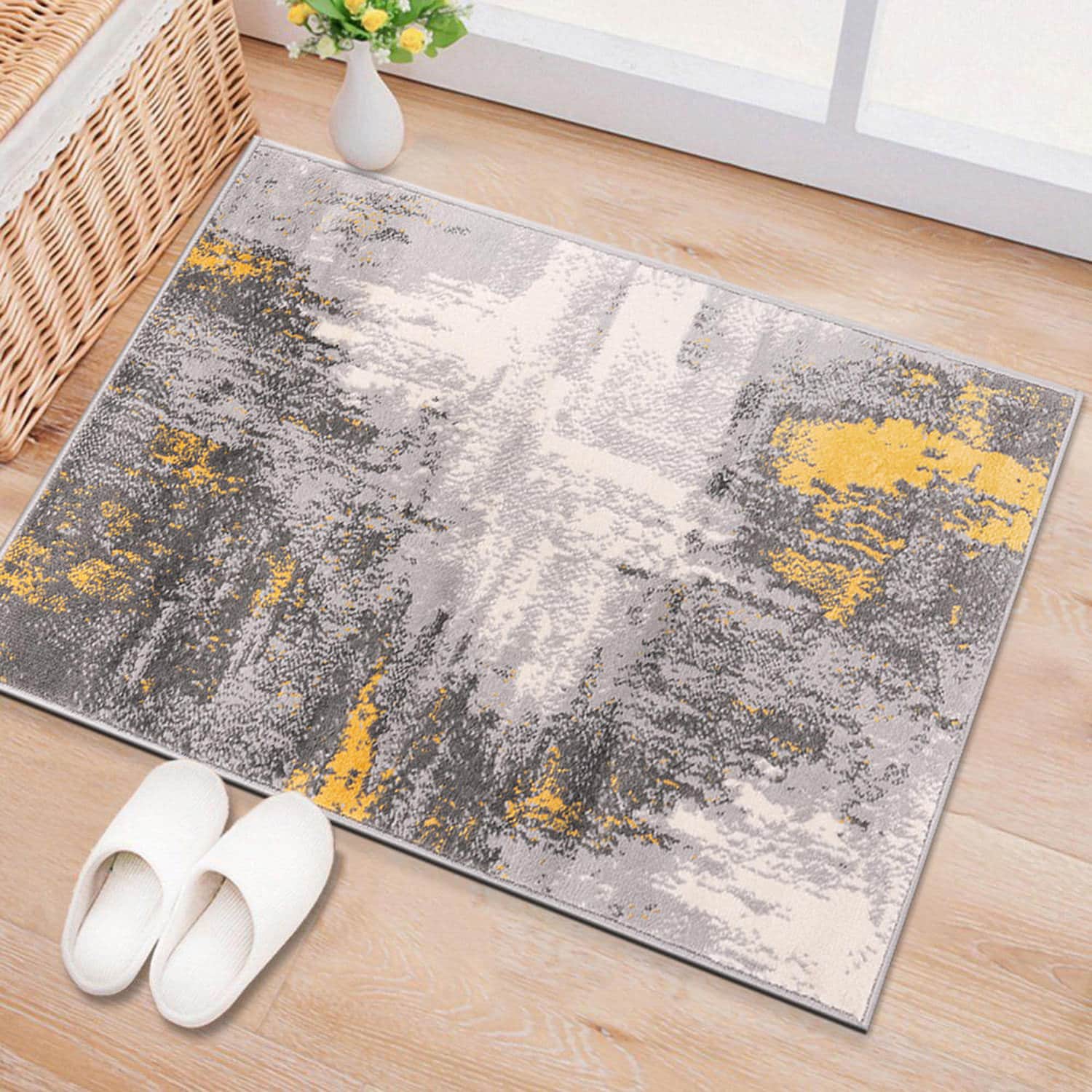 World Rug Gallery 4055YELLOW2X3 2 x 3 (ft) Loomed Polypropylene Yellow Rectangular Indoor Abstract Vintage Area rug