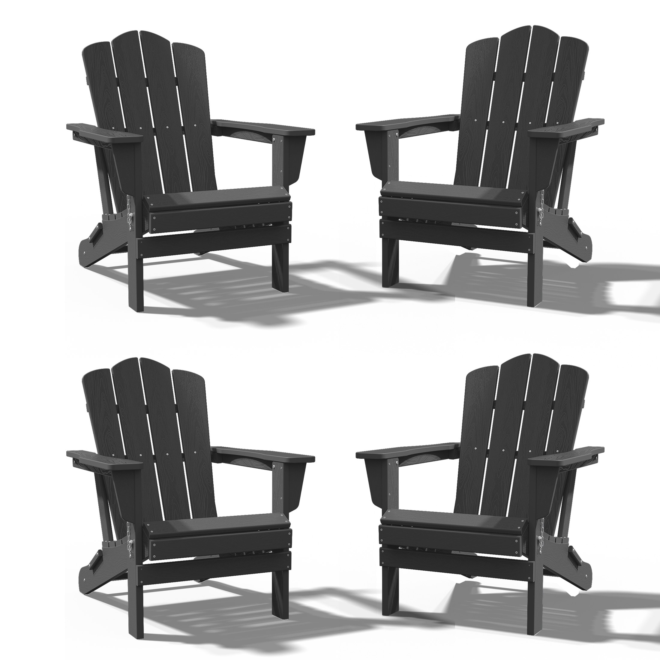 JEAREY PEYD04-GY HDPE Folding Adirondack Chair Set of 4 Set of 4 Stackable Gray HDPE Frame Stationary Adirondack Chair with Slat Seat