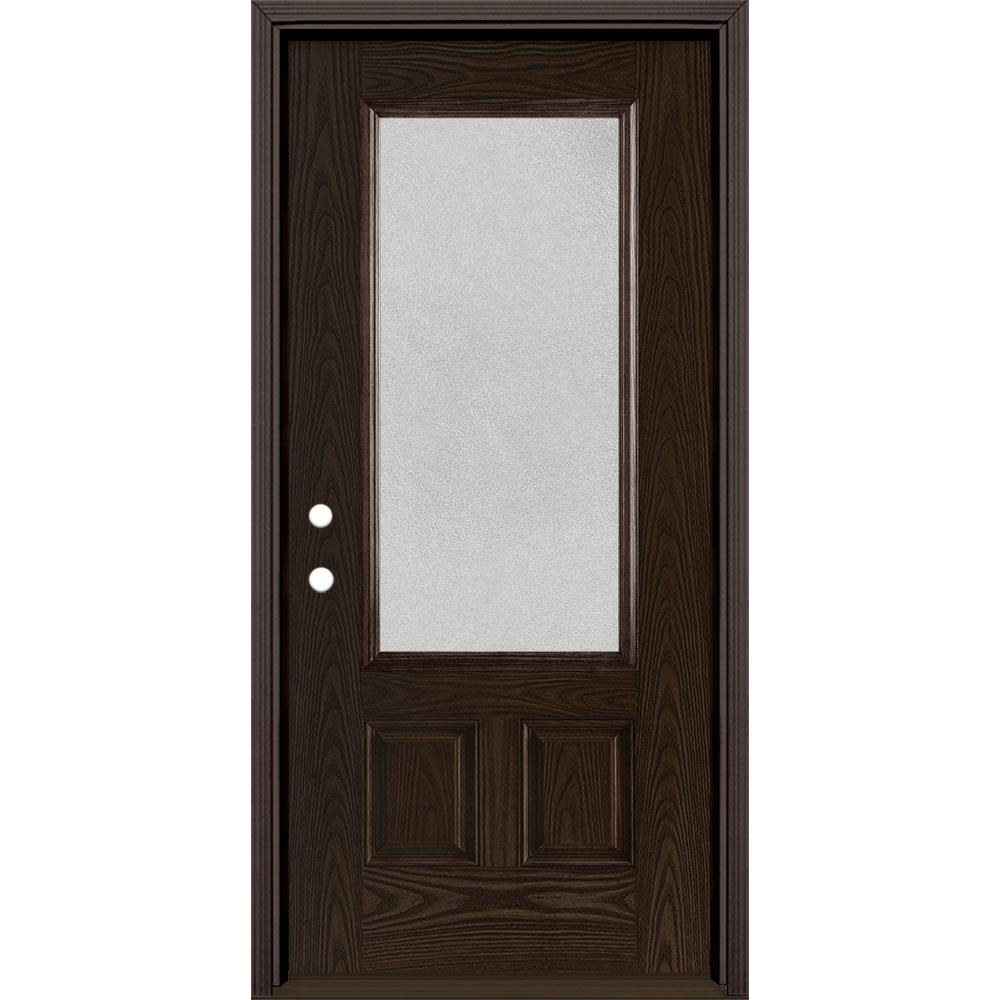 Masonite 1328298 Microgranite 36-in x 80-in Fiberglass 3/4 Lite Right-Hand Inswing Walnut Stained Prehung Single Front Door with Brickmould Insulating Core