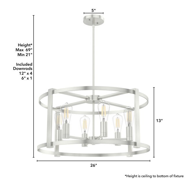Hunter Astwood 6 Light Brushed Nickel Modern Contemporary Bare Bulb Chandelier In The Chandeliers Department At Com - Home Decorators Collection 6 Light Round Chandelier Satin Nickel