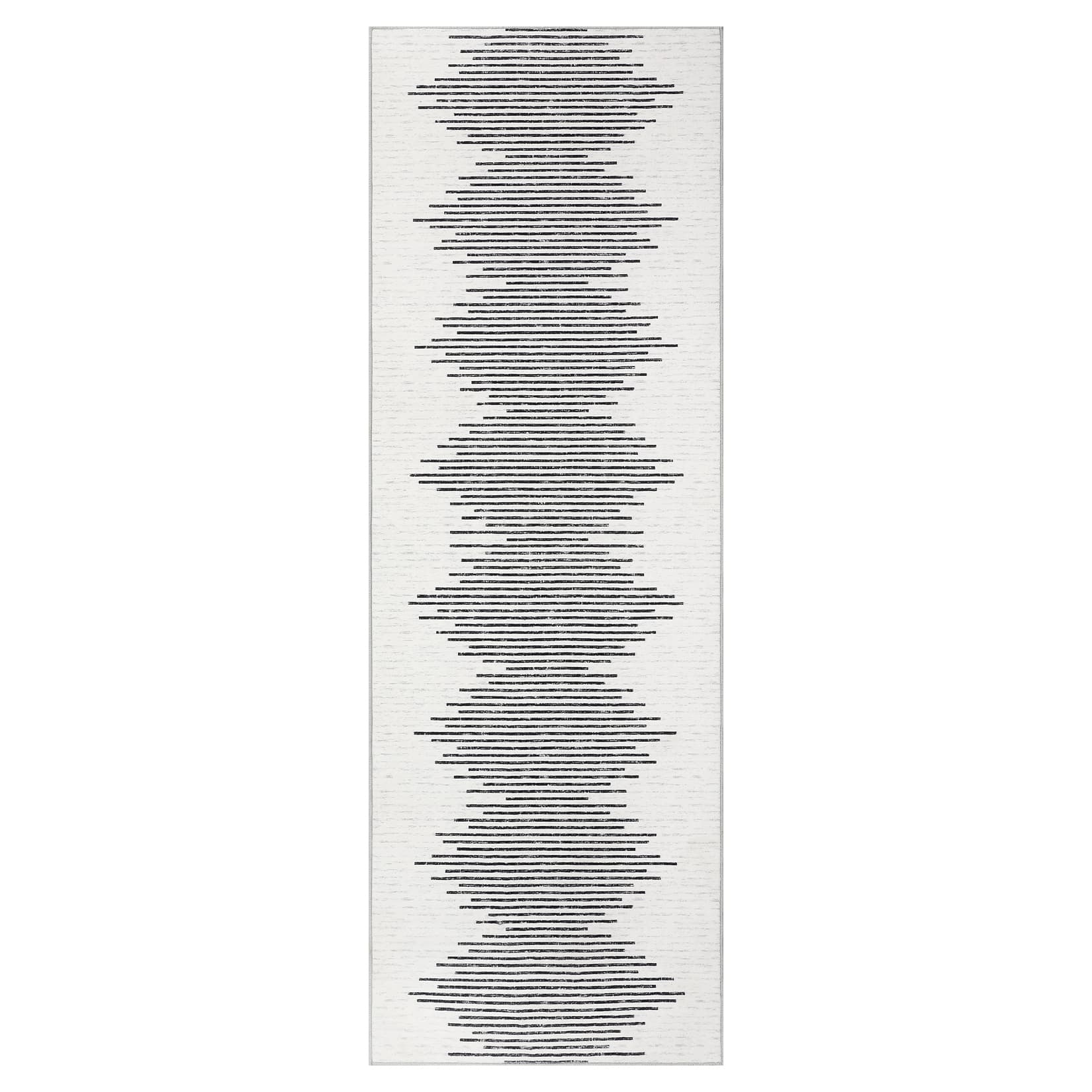 WhizMax SUNNY-PHO-166KRCT4 2 x 6 ft Polyester Beige Black Rectangular Hallway Entryway Bathroom Kitchen Geometric Stripped Lines Print Modern Machine Washable Runner Rug