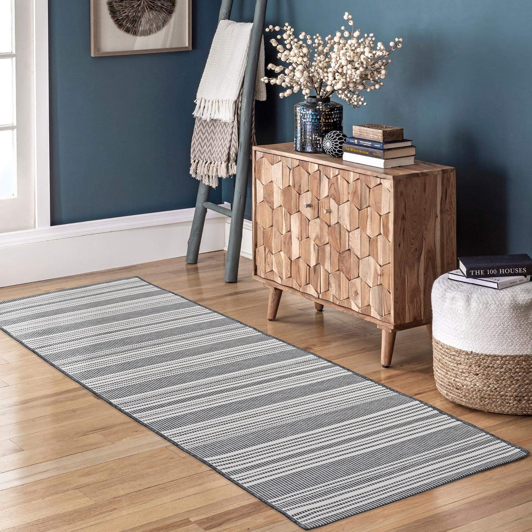 Origin 21 26595 2 x 7 (ft) Polypropylene Charcoal Ivory Rectangular Indoor Stripe Machine washable Runner rug