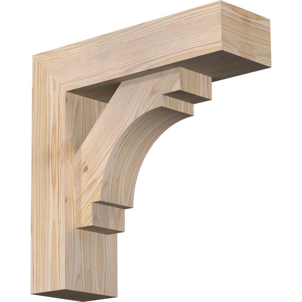 Ekena Millwork 1463334 Merced Block Smooth Bracket with Offset Brace Douglas Fir Wood Standard Bracket
