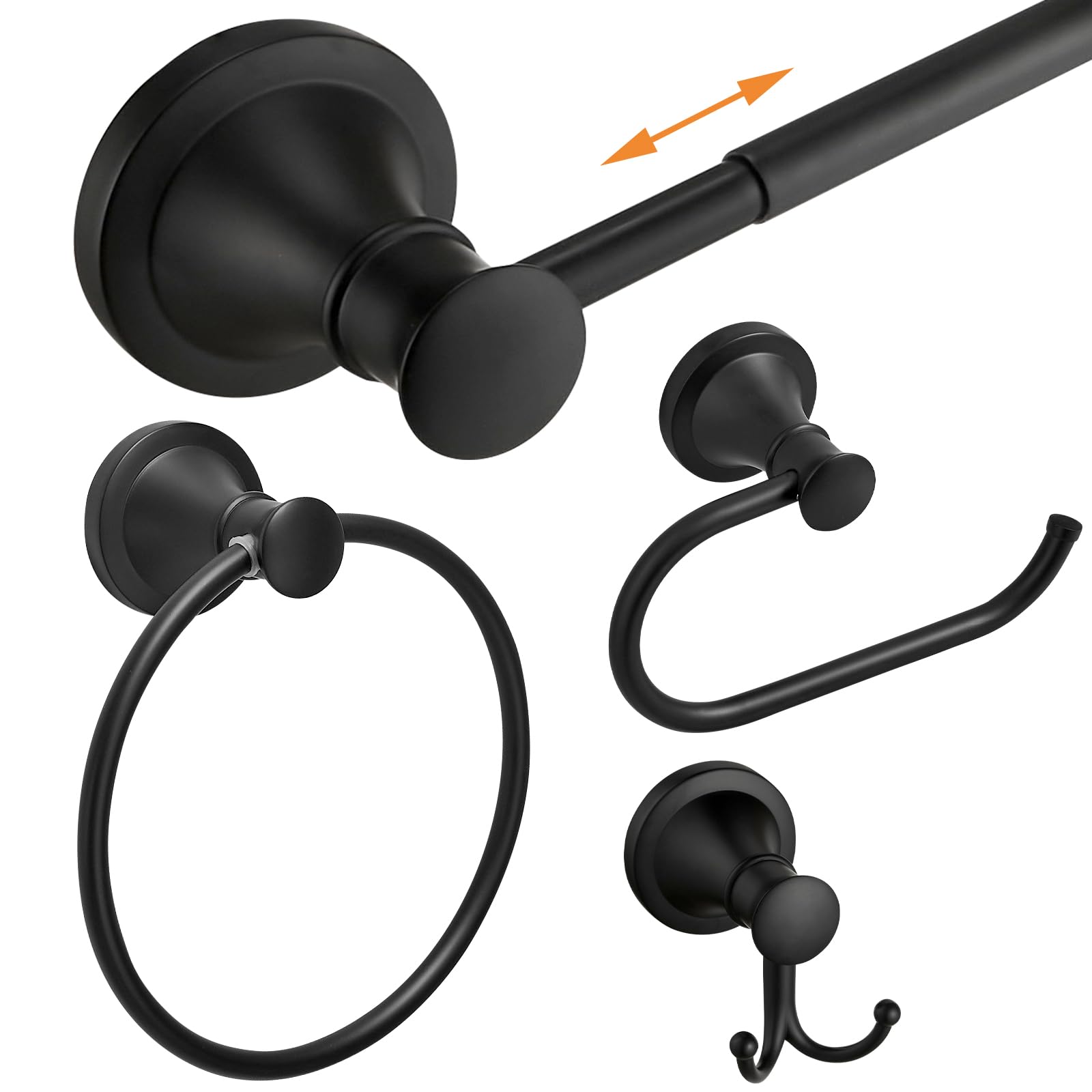 TNSO - Matte Black Oil Rubbed Bronze 4 Piece Wall Mount Bathroom Accessory Set With Adjustable To...