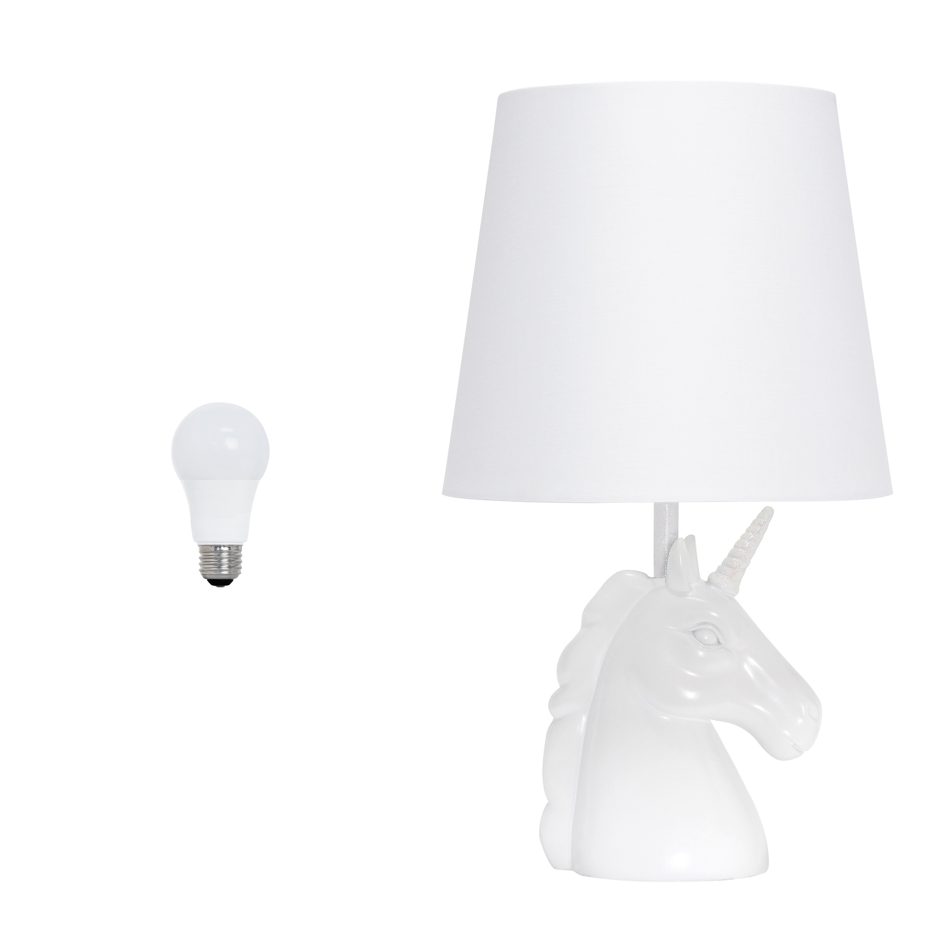 Creekwood Home CWT-2023-IR-LB Whimsilux 15.5-in White/Iridescent Glitter LED On/Off switch Table Lamp with Fabric Shade
