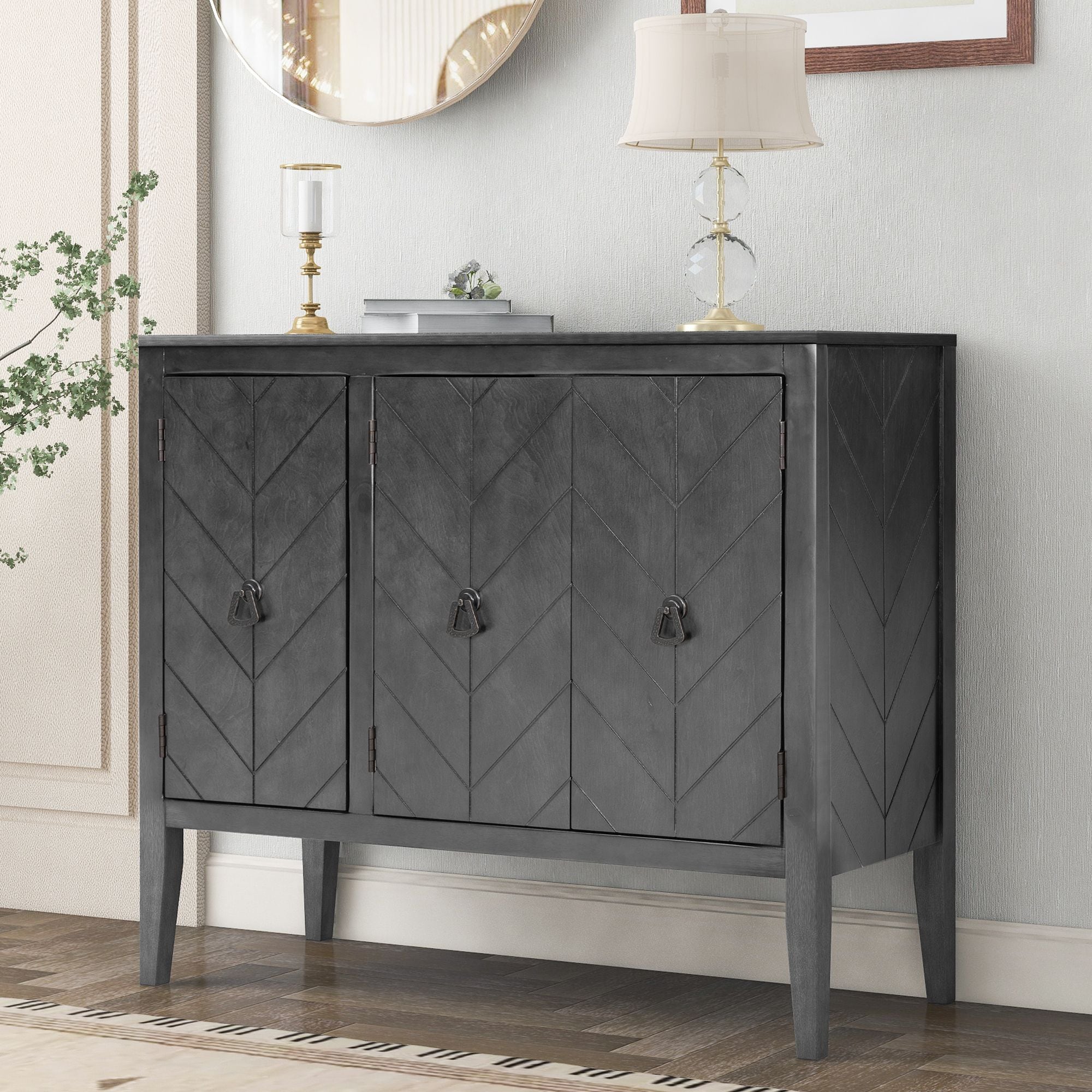 Yiekholo LL-1860AAE 37-Inches W x 31.5-Inches H x 2-Inches D 2 -Tier Freestanding Grey Wood Pantry bin