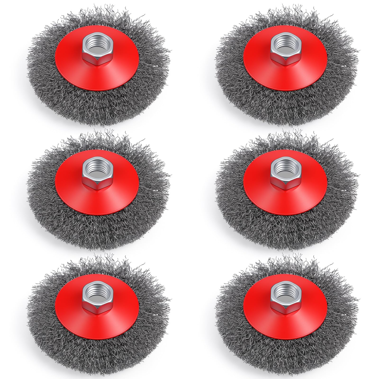 SenQWFa  4 inch Wire Wheel Brushes Pack of Six for Angle Grinder with 5/8-11 Threaded Arbor Heavy Duty Rust Paint and Corrosion Removal
