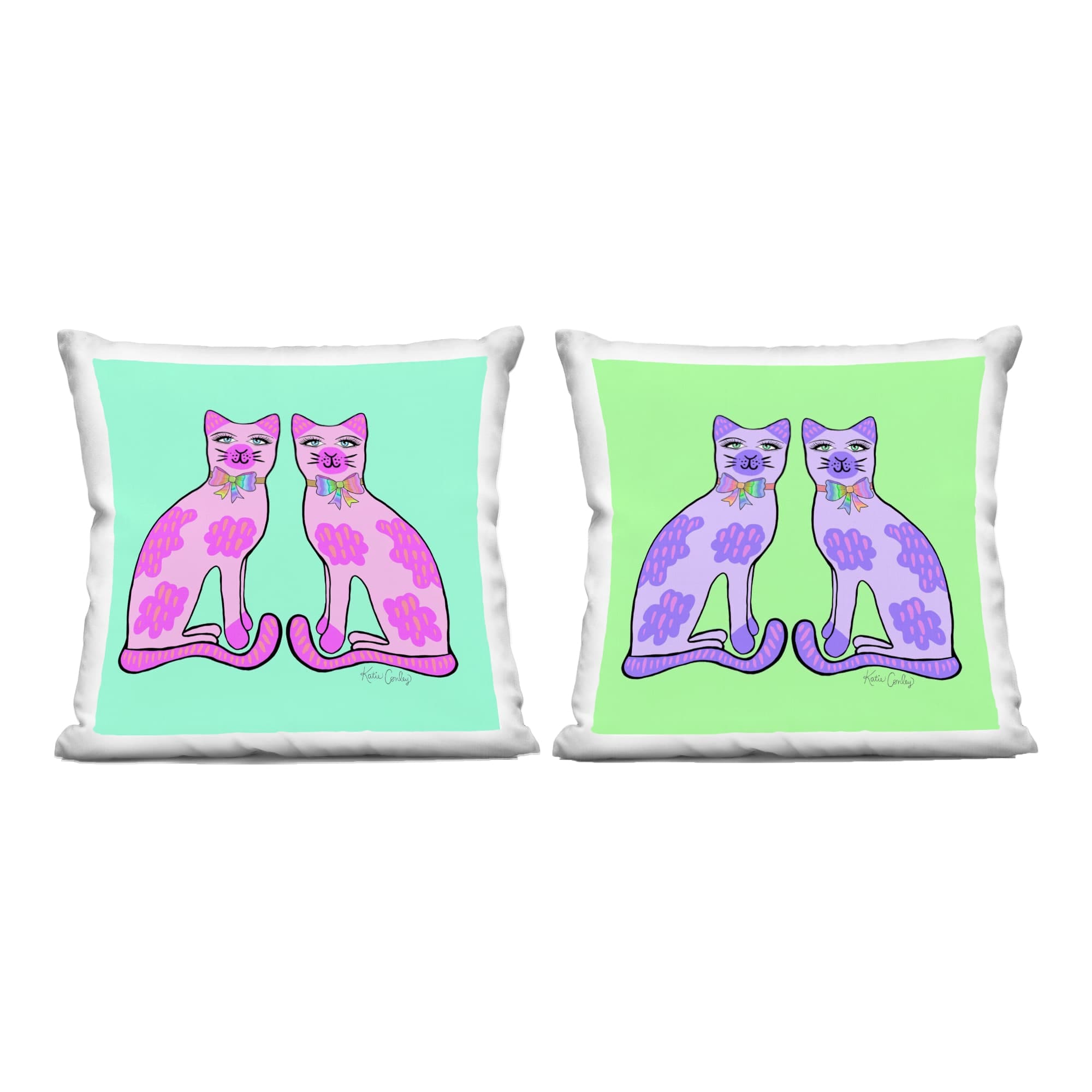 Stupell Industries PL2-888-SQW-2P-18X18 Funky Whimsy Cat Pairs 2pc Decorative Printed Pillow Set Design by Katie Conley