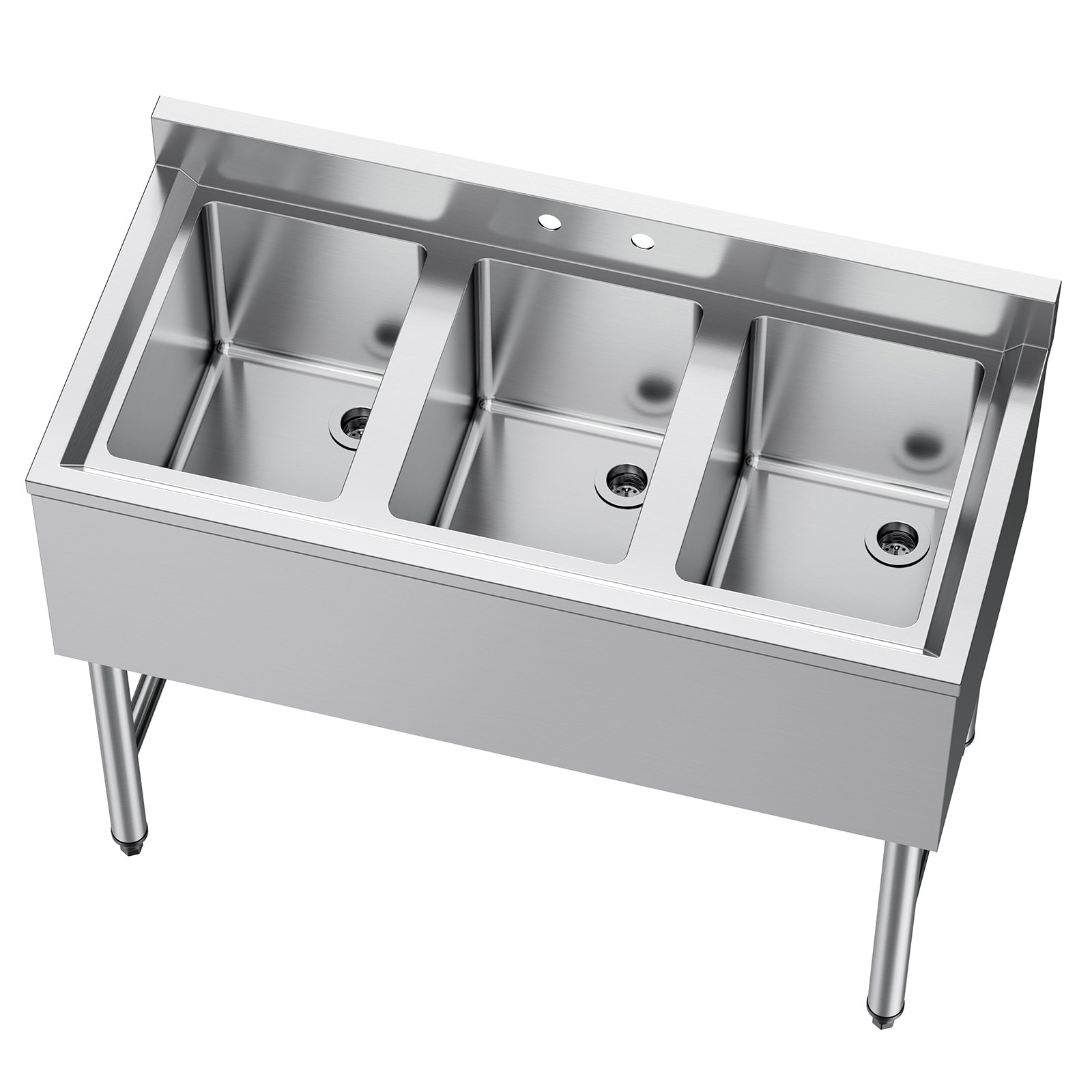 VEVOR 3 Compartment Sink 18-Gauge 304 Stainless Steel 10in x 14in x 10in Bowl Size 3 Bay Commercial Under Bar Sink with Backsplash and Efficient Drainage for Kitchen Restaurant Food Truck and Home Use