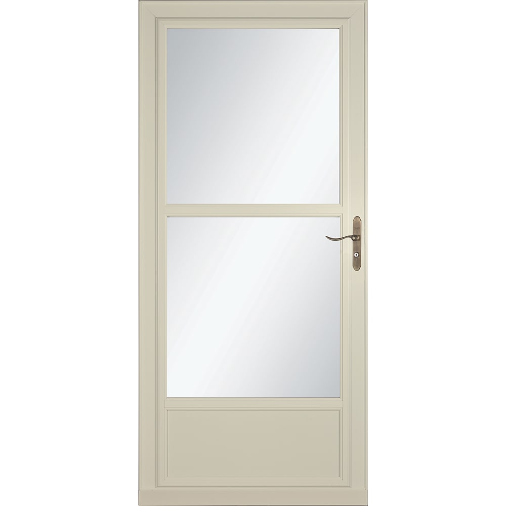 Tradewinds Selection 36-in x 81-in Almond Mid-view Retractable Screen Aluminum Storm Door with Antique Brass Handle in Off-White | - LARSON 1460608220