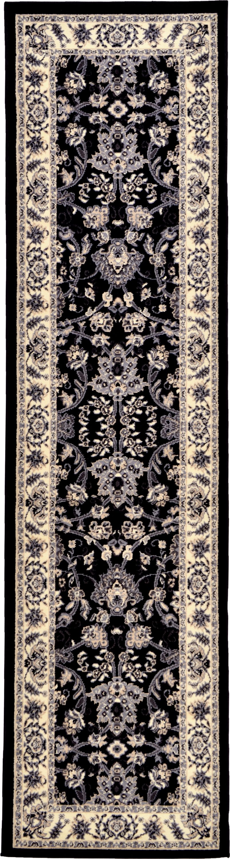 Unique Loom 3119187 Washington Sialk Hill 3 x 10 (ft) Loomed Polypropylene Black/Gray Rectangular Indoor Floral/Botanical Vintage Runner rug