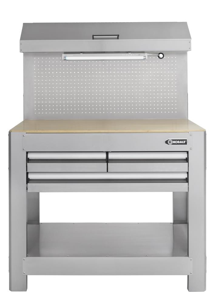 Kobalt 36-in H 3-Drawers Brushed Stainless Steel Wood Work Bench in the  Work Benches  Tops department at