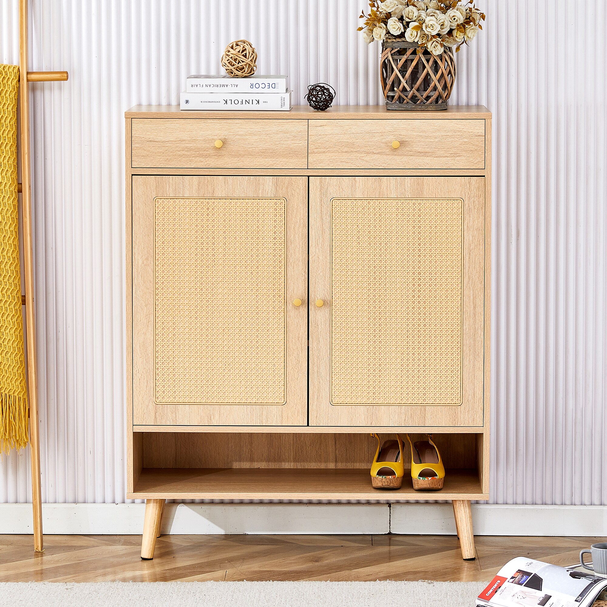 Lycvki SC-19 43-in H 4 Tier 14 pair Wood MDF Shoe cabinet