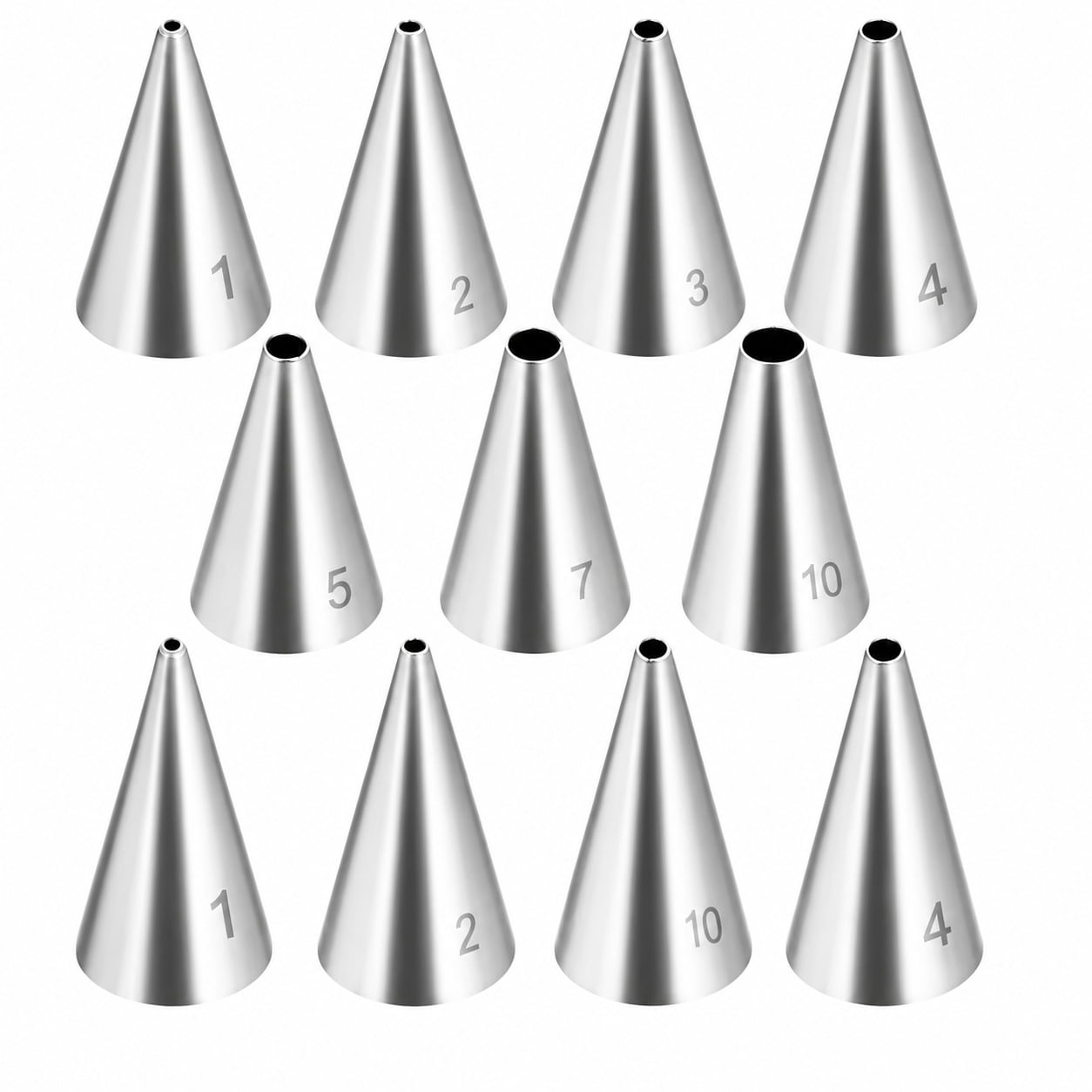 Aoibox  14 Piece Round Hole Piping Tips Set 7 Sizes Stainless Steel Frosting Nozzles for Cake Decorating 14pcs