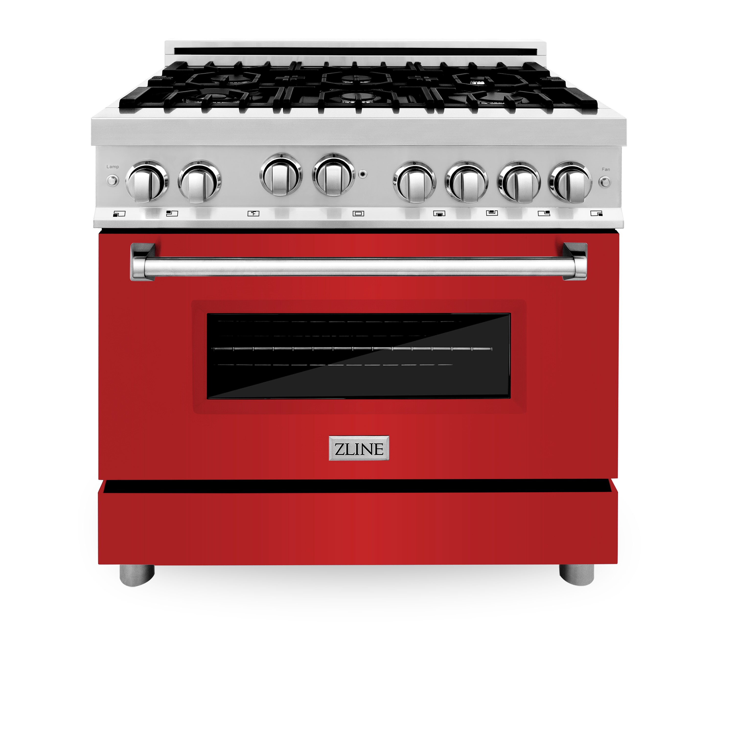 ZLINE KITCHEN & BATH Gas range 36-in 6 Burners 4.6-cu ft Convection Oven  Freestanding Natural Gas Range (Durasnow Stainless Steel with Red Gloss  Door) at