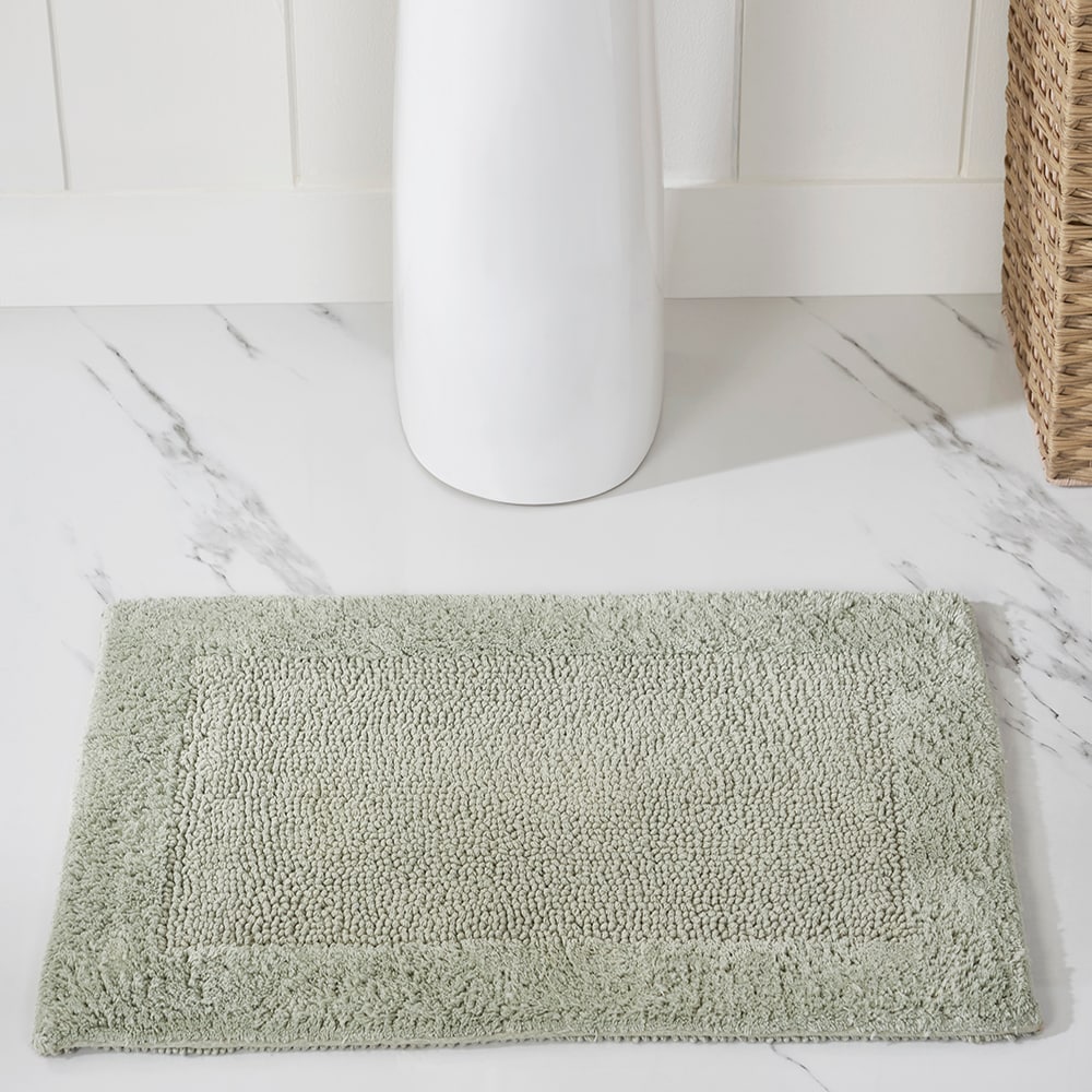 Sage Green Cotton Reversible 2-Piece Bath Rug Set