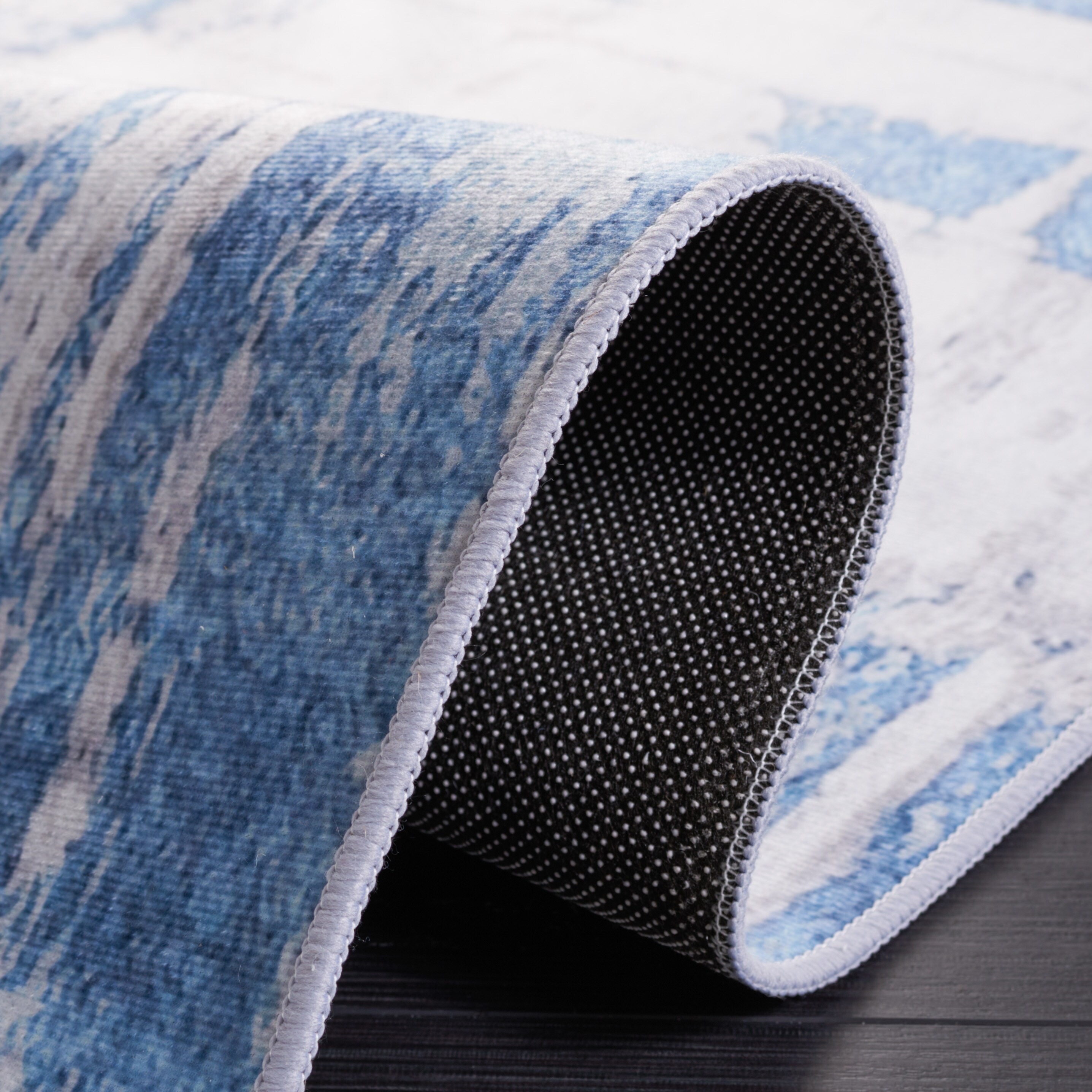 Gray and Blue Abstract Synthetic 4' x 6' Area Rug