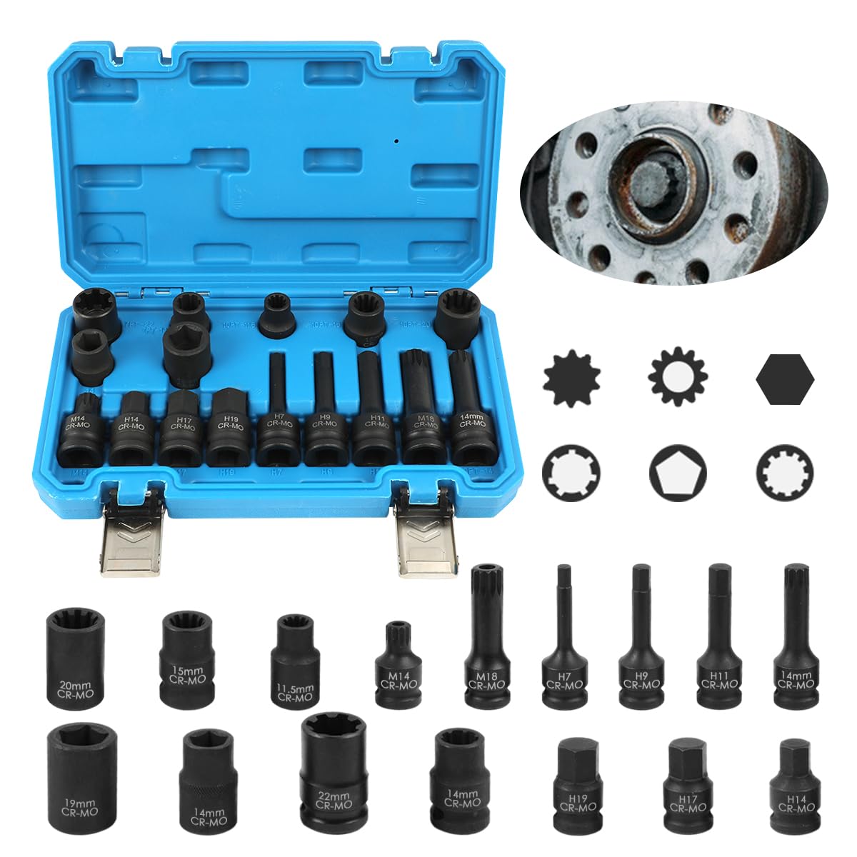 DYRCJ 16-Piece Impact Brake Caliper Socket Set with 1/2 Inch Square ...
