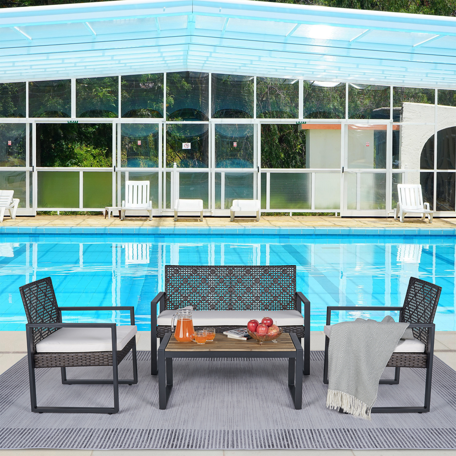 Mondawe MO-BEF49819 4 -Piece Wicker Patio Conversation Set with Gray Cushions