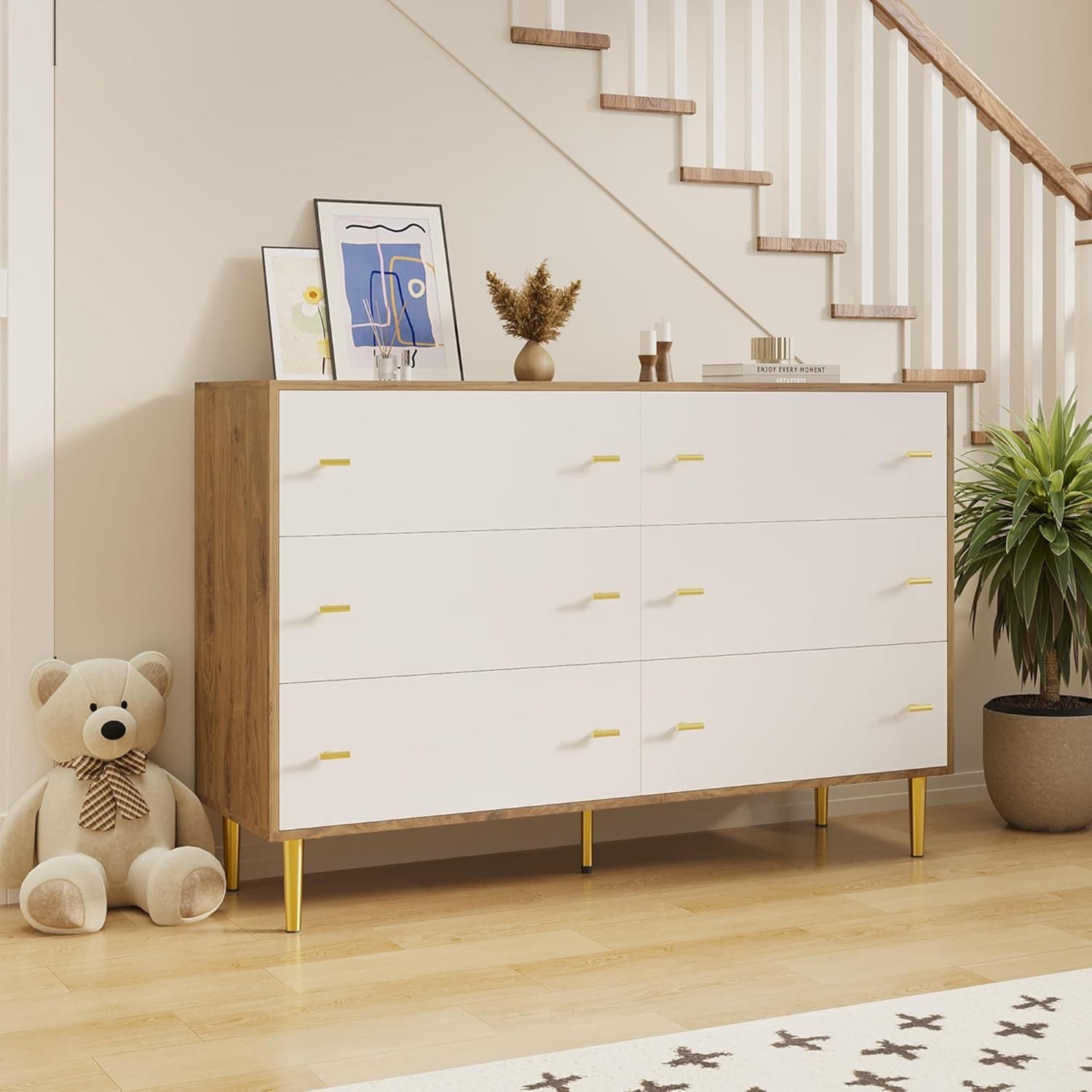 Garvee Farmhouse 6 Drawers Dresser for Bedroom 47.2 in Wide Dresser ...