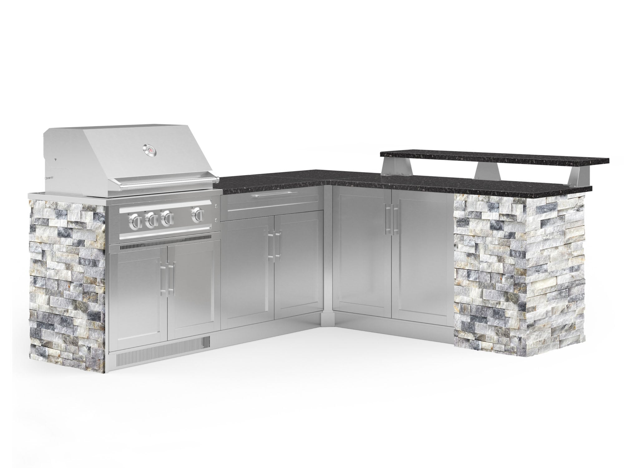 NewAge Products 69365 Signature Series Cabinets Platinum Grill 8 -Piece 96.94-in W x 33.5-in D x 51-in H Modular Outdoor Kitchen Set 4 Burners
