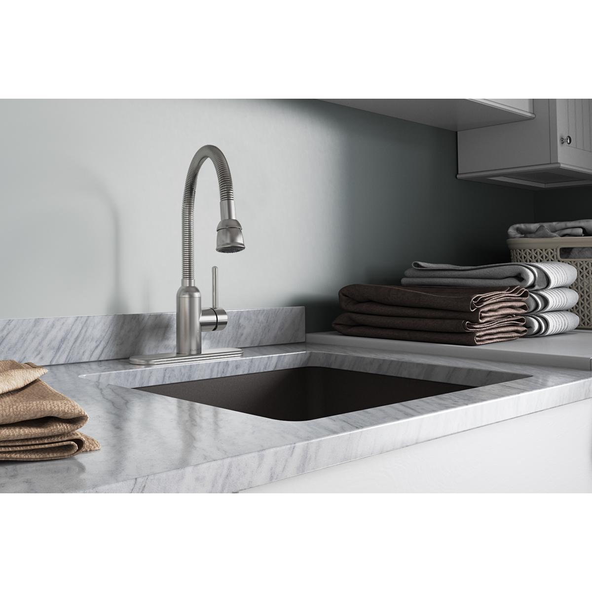Elkay LK2500LS Pursuit Lustrous Steel Single Handle Deck-mount Kitchen Faucet with Sprayer