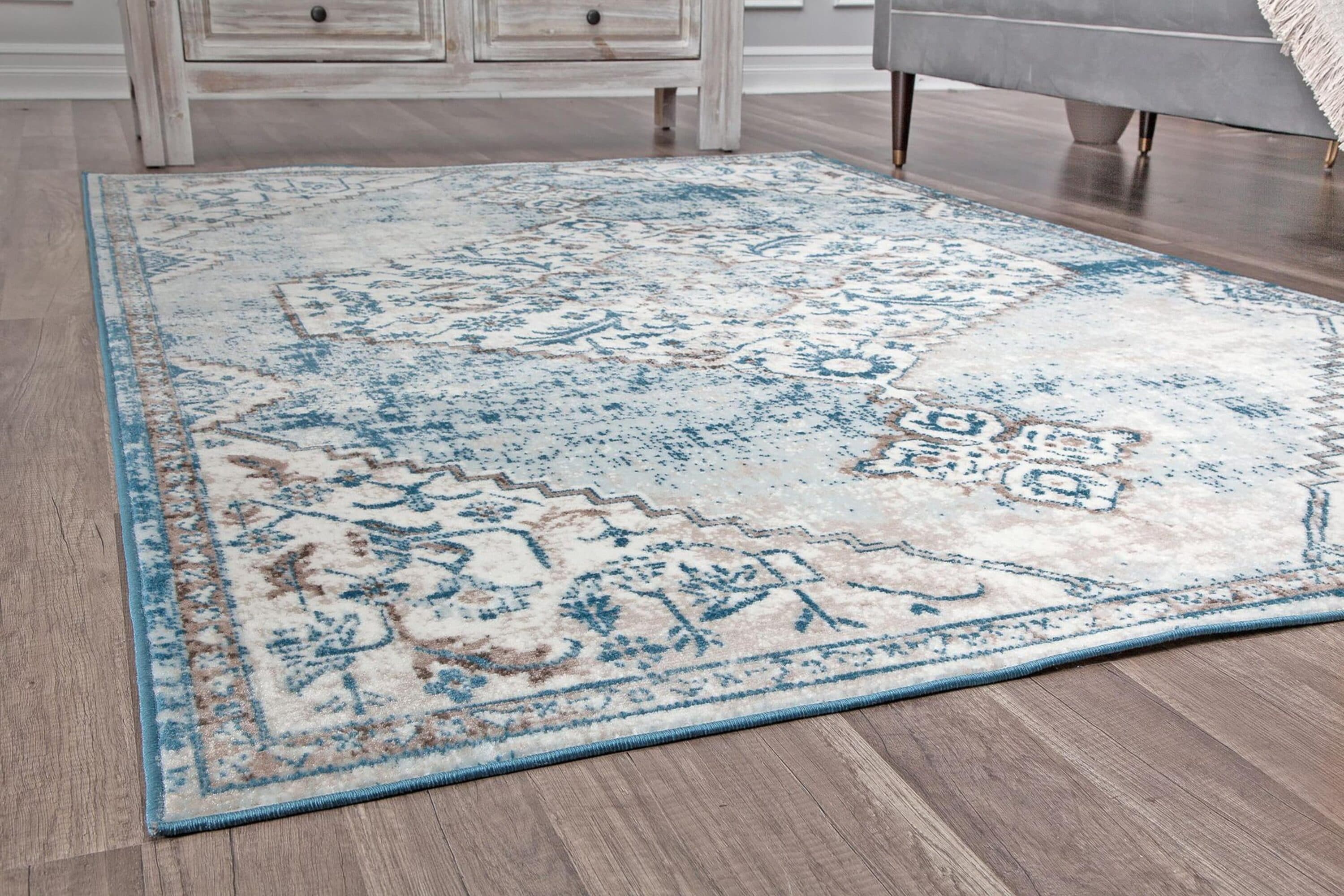 Powder Blue Medallion Synthetic 8' x 10' Area Rug