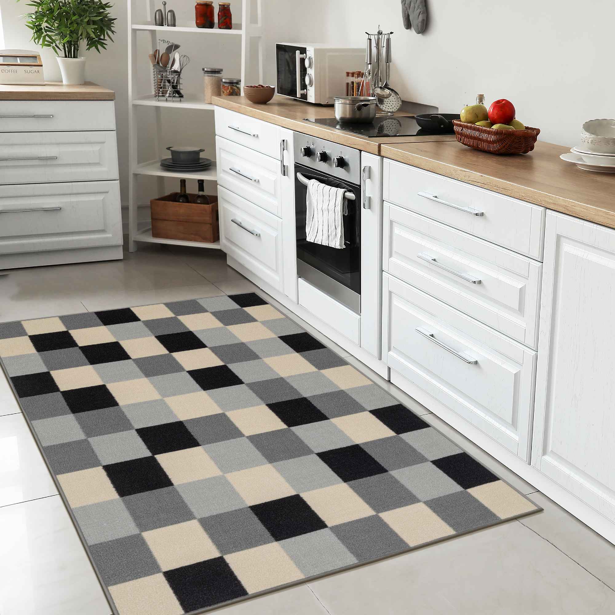 Ottomanson CLS3073-3X5 Non-Slip Checkered Rug For Living Room 3 x 5 (ft) Loomed Nylon Gray Rectangular Indoor Geometric Area rug