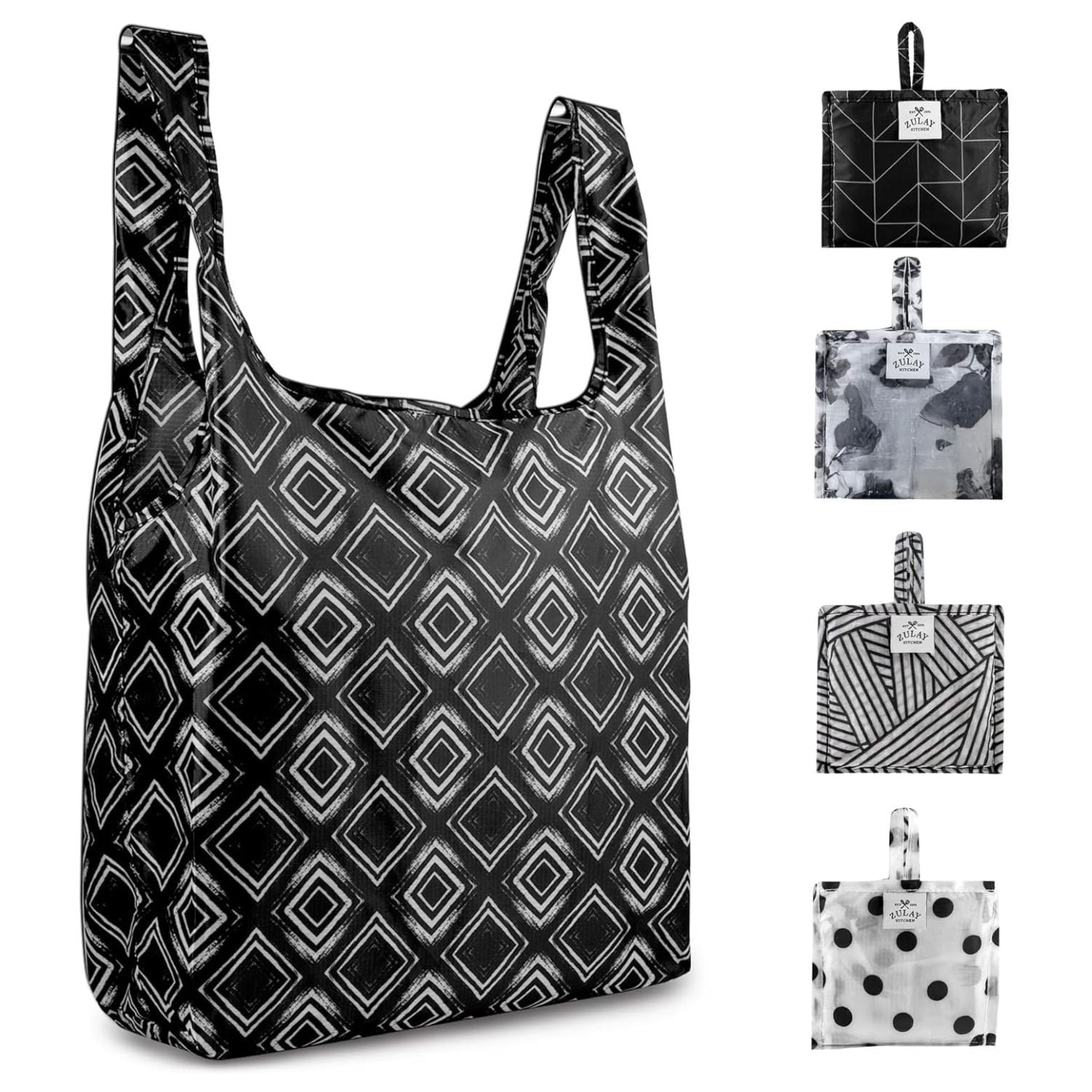 Zulay Kitchen 5 Pack Foldable Reusable Grocery Bags with Handles Machine Washable 50 lb Capacity