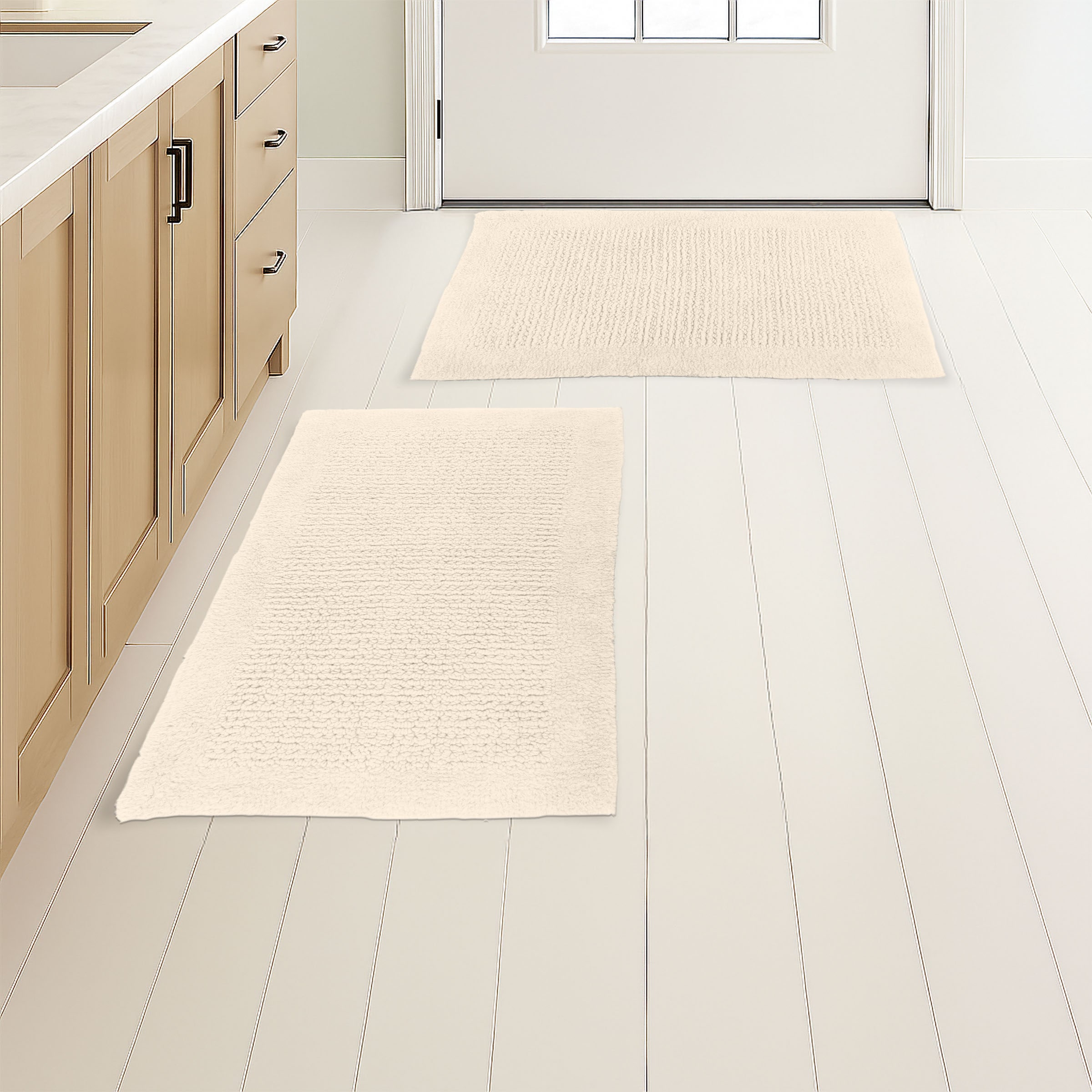 Lavish Home HT-BATH3-IVY 21-in x 34-in Ivory Cotton Bath mat set