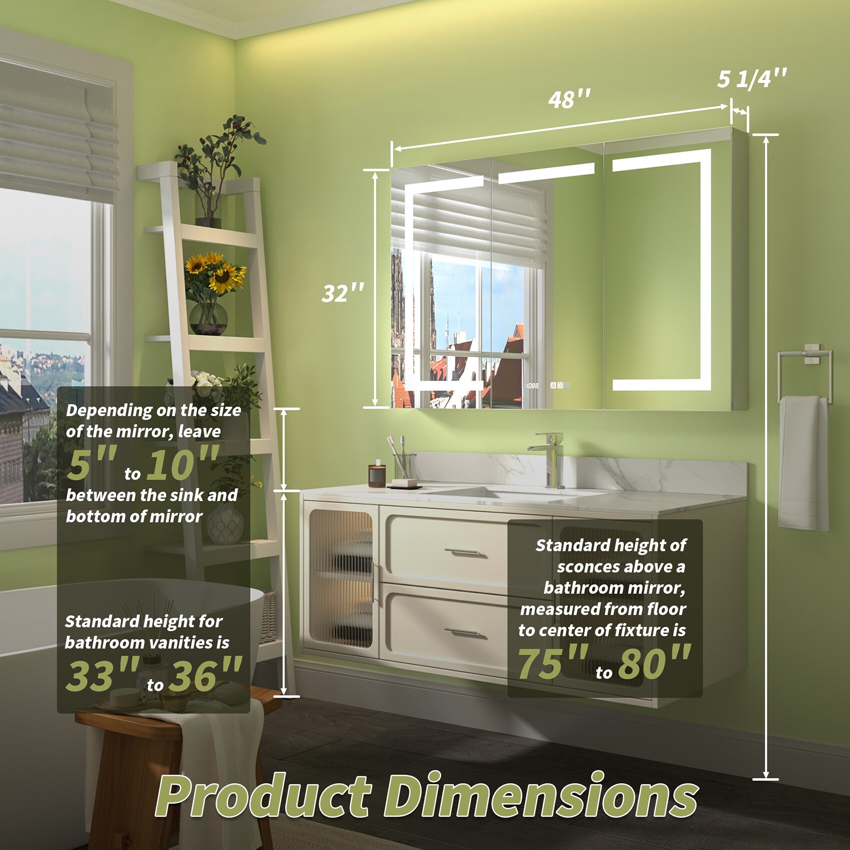 ExBrite 48-in x 32-in Lighted LED Fog Free Surface/Recessed Mount Silver Mirrored Soft Close Medicine Cabinet with Outlet