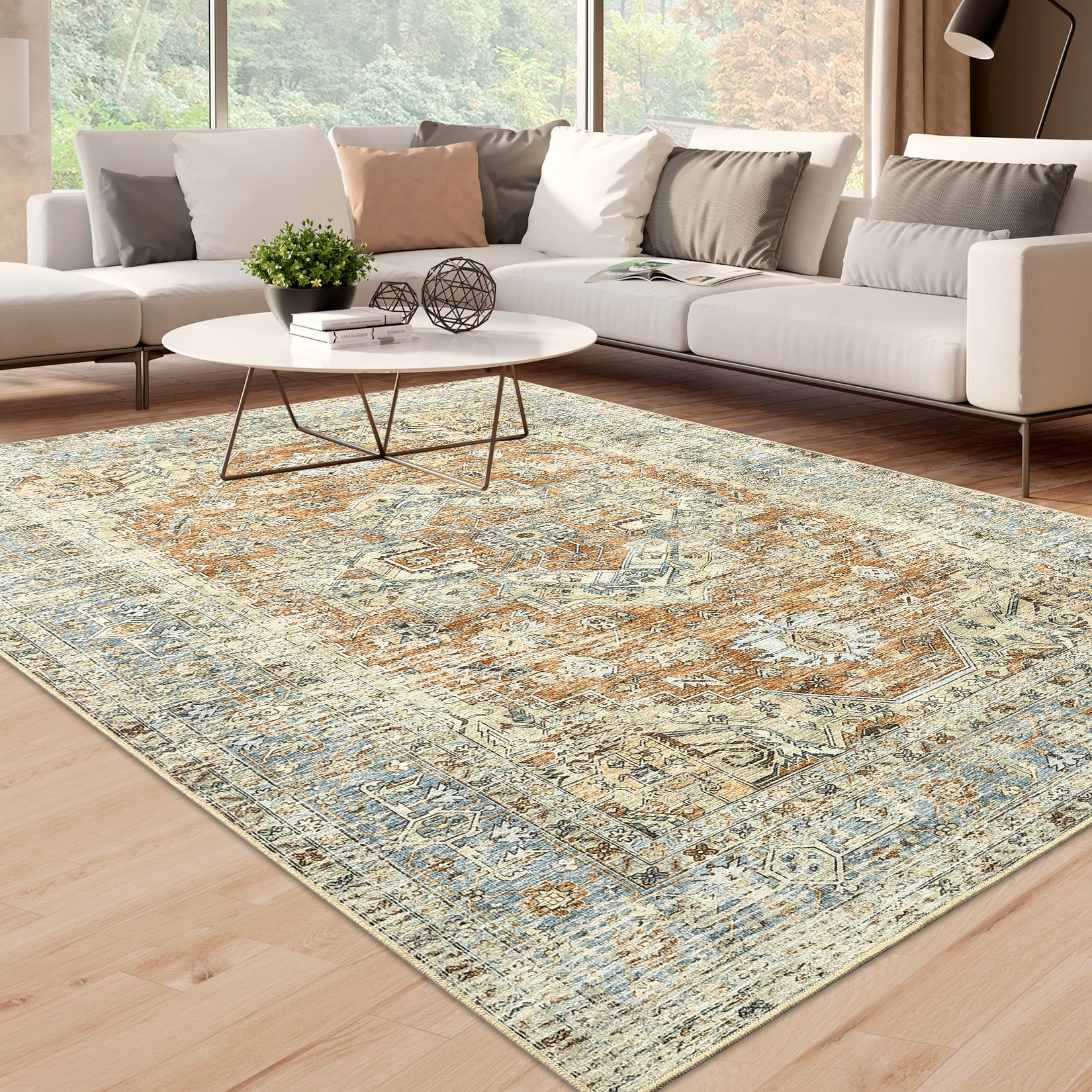 Garvee YXY-LO-PHO-0ZTB3IVI 8 x 10 (ft) Loomed Polyester Orange Rectangular Indoor Floral/Botanical Vintage Machine washable Area rug