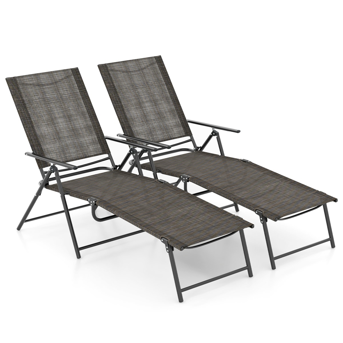 Costway HCST00378 2 Piece Patio Folding Chaise Lounge Chairs with 6-Level Backrest Reclining Chairs Tan