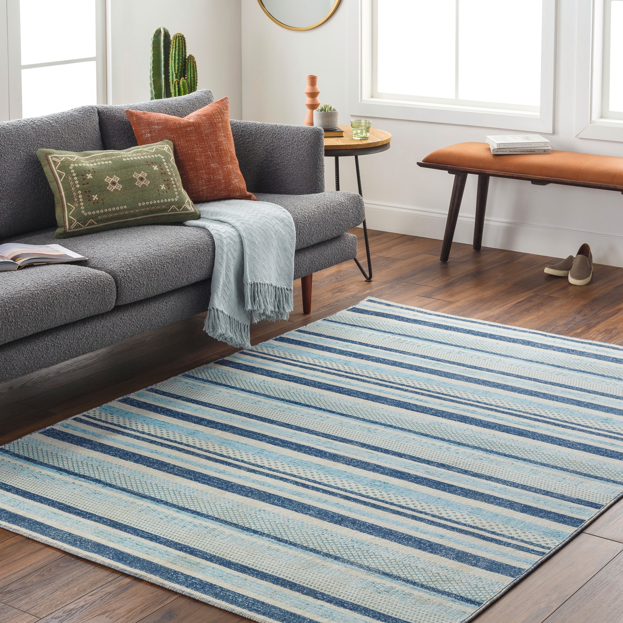 Livabliss BDM2341-5373 Becki Owens Bodrum 5 x 8 (ft) Polypropylene Blue/Cream Rectangular Outdoor Stripe Area rug