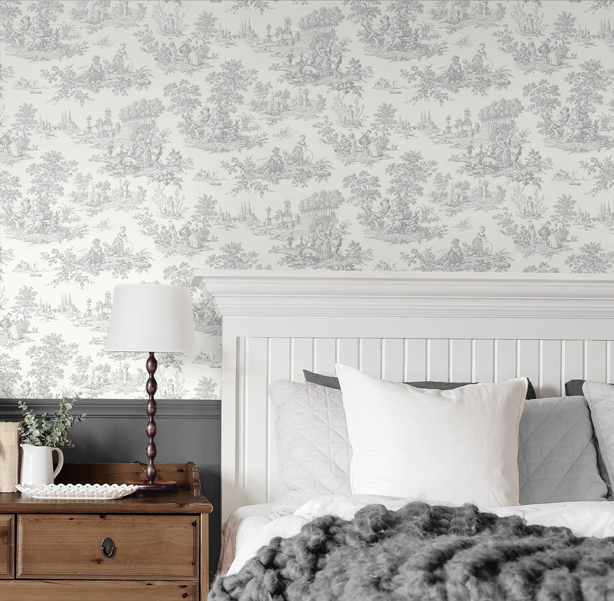 Argos Grey Chateau Toile Vinyl Peel and Stick Wallpaper
