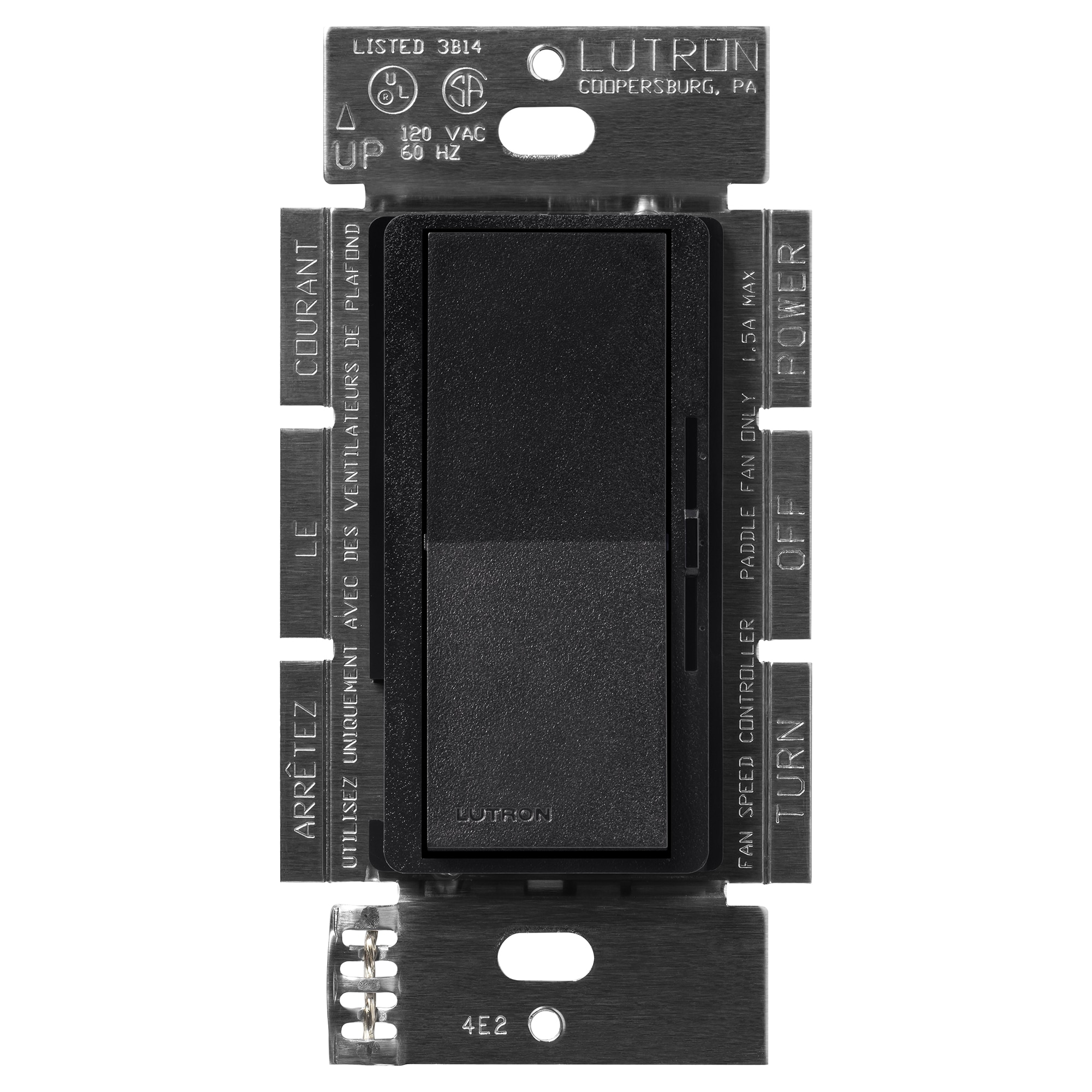 Lutron DVSCFSQ-F-MN Diva Fan Control 1.5 -Amp 3-speed Rocker Fan Control Midnight