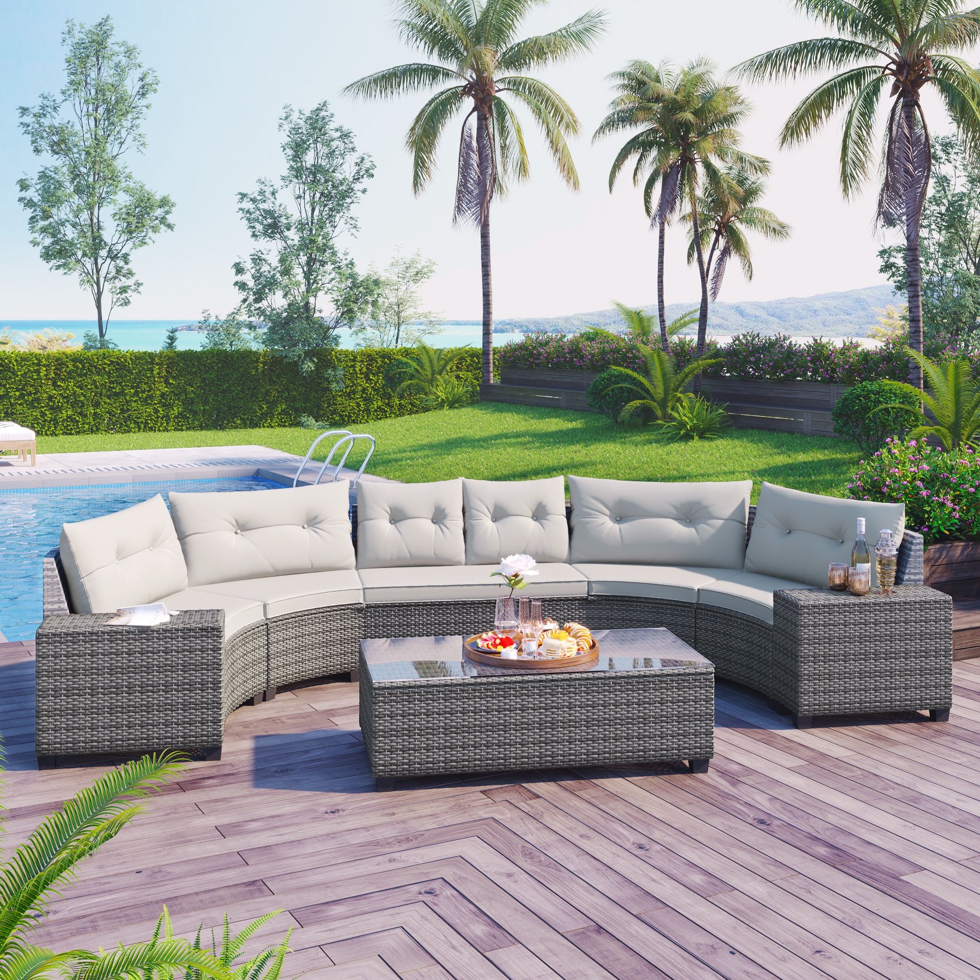 Xspracer ML-PS15A 8 -Piece Wicker Patio Sofa Conversation Set with White Cushions