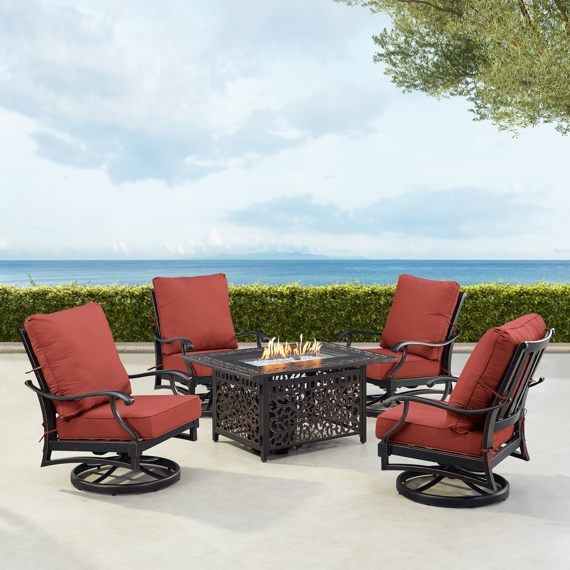 Oakland Living SHAO4CHCABOSRDCUA 14-Piece Patio Conversation Set with Red Cushions